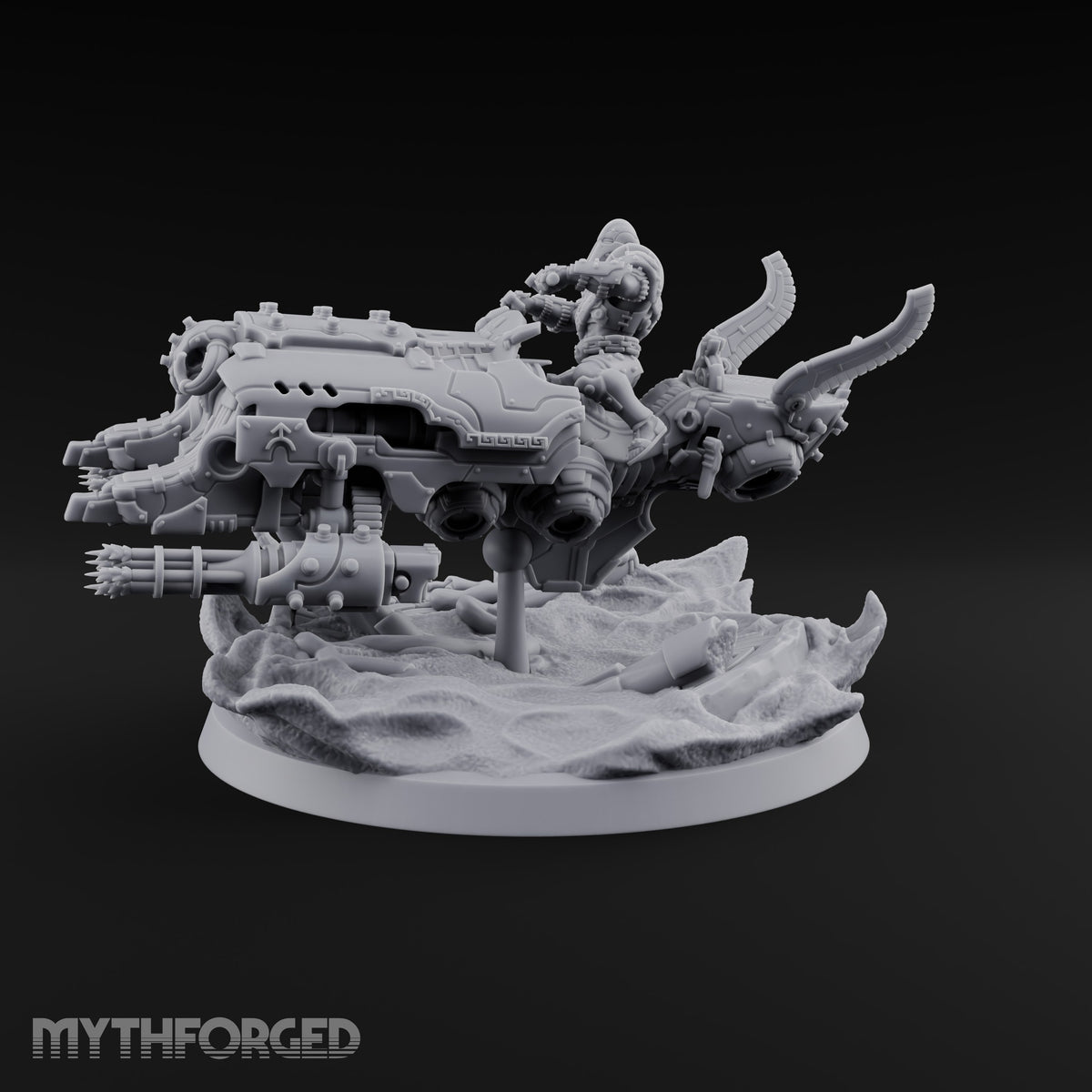Dust Settles Behind the Pack Human Beast-Bike Rider E — Pilot Only · FX
