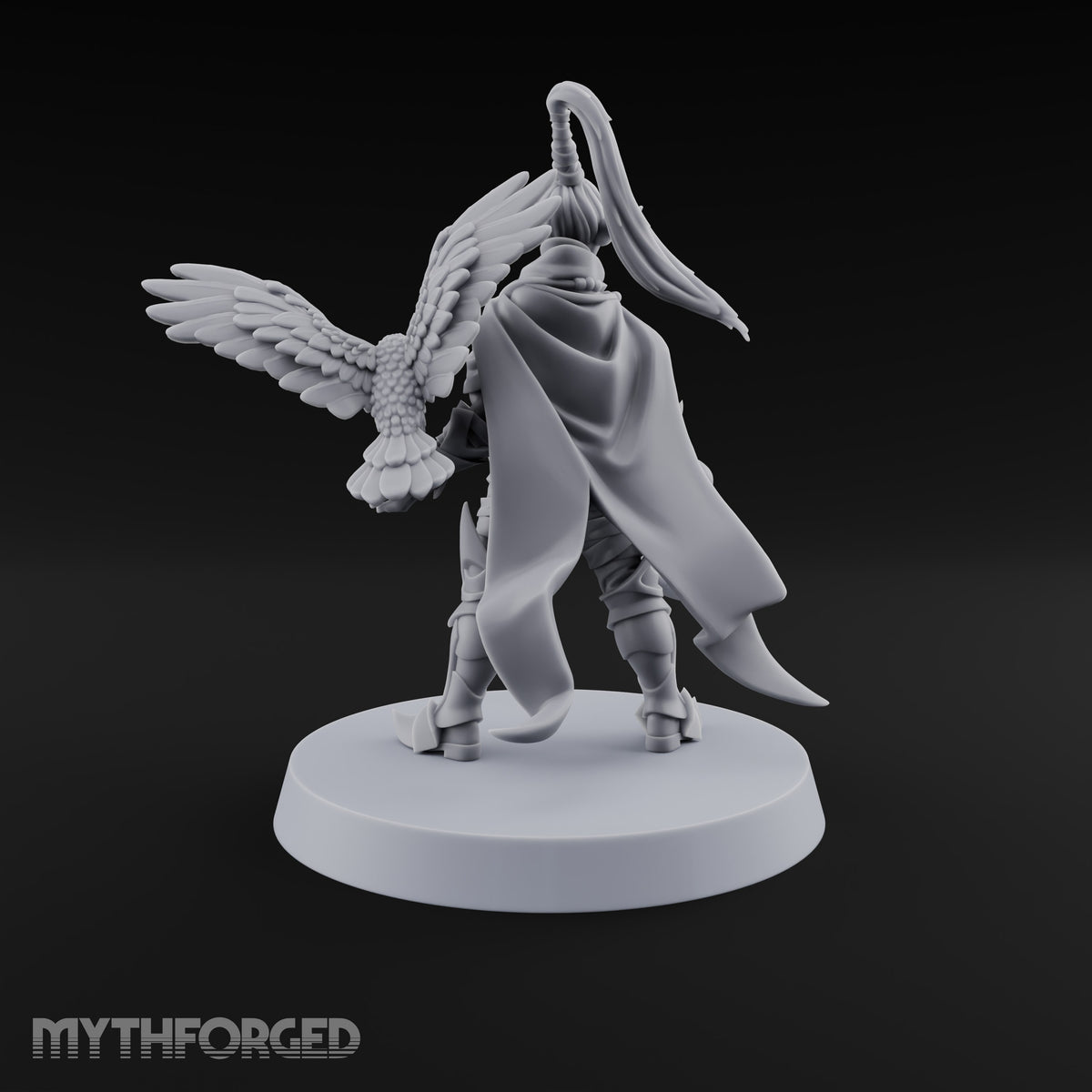 Unbothered by Brambles Elf Druid with Vine Staff and Curved Blade — None · Eagle and Scythe