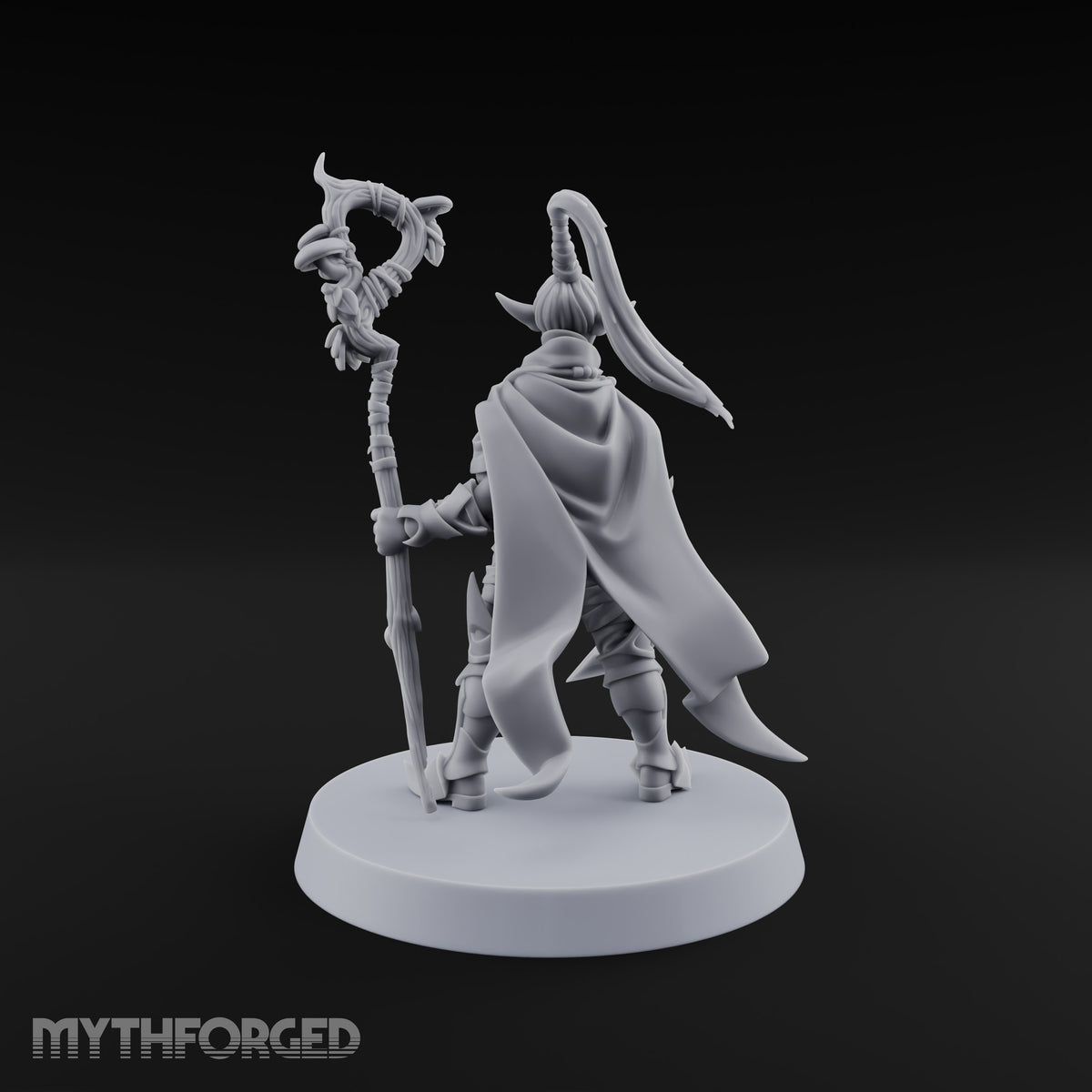 Unbothered by Brambles Elf Druid with Vine Staff and Curved Blade — None · Staff and Sword