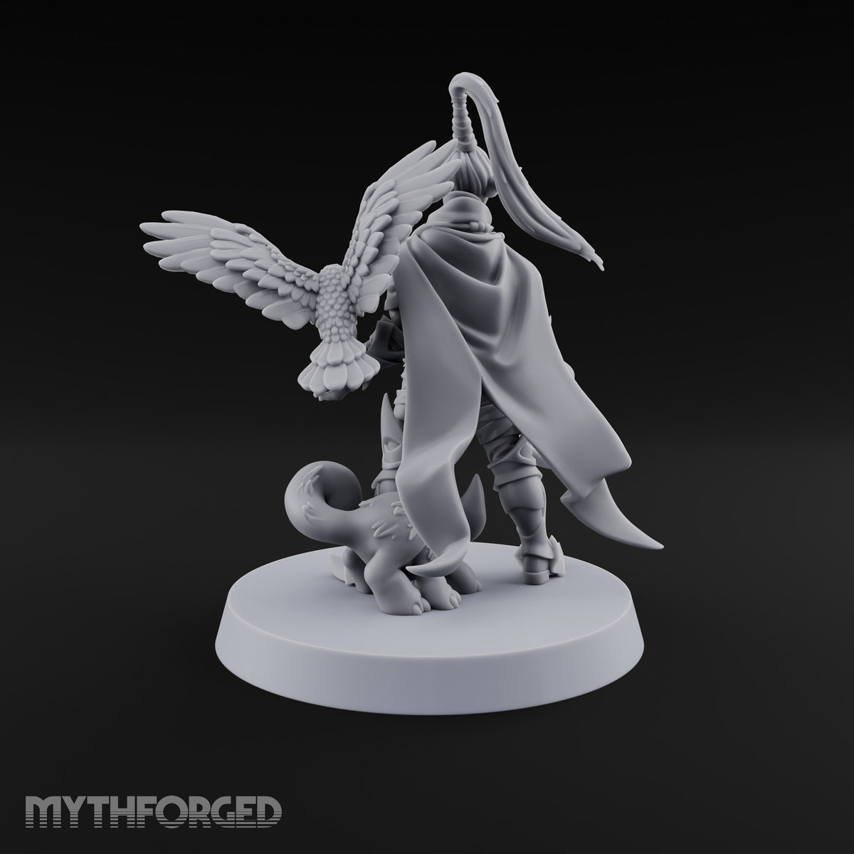 Unbothered by Brambles Elf Druid with Vine Staff and Curved Blade — Pet · Eagle and Scythe