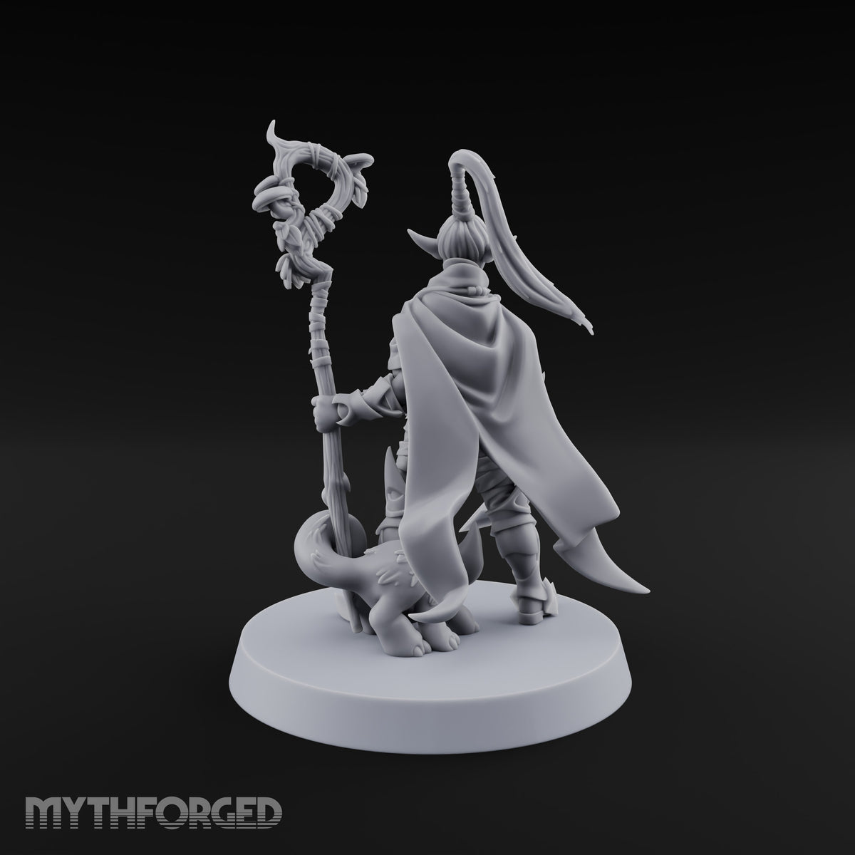 Unbothered by Brambles Elf Druid with Vine Staff and Curved Blade — Pet · Staff and Sword