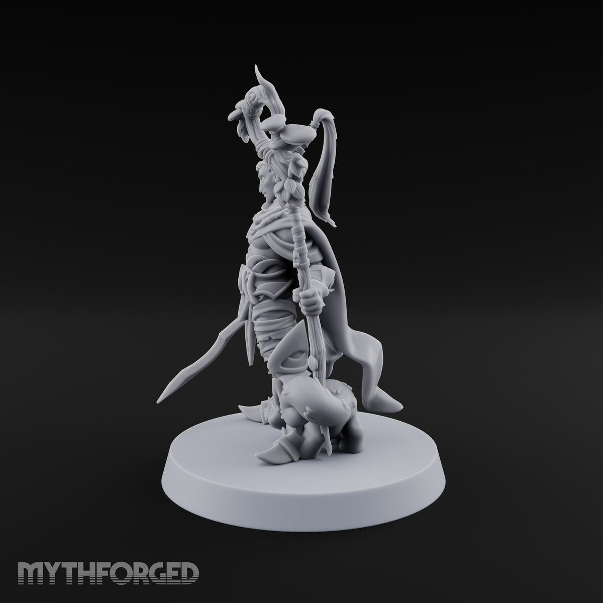 Unbothered by Brambles Elf Druid with Vine Staff and Curved Blade — Pet · Staff and Sword