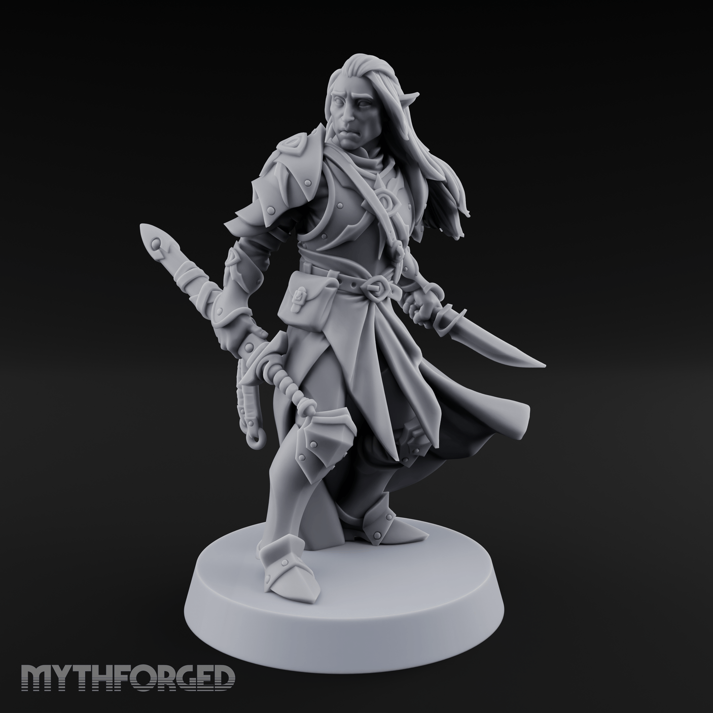 Dual Blades Pensive Elf Fighter Miniature for Dungeons and Dragons, Pathfinder or other TTRPGs