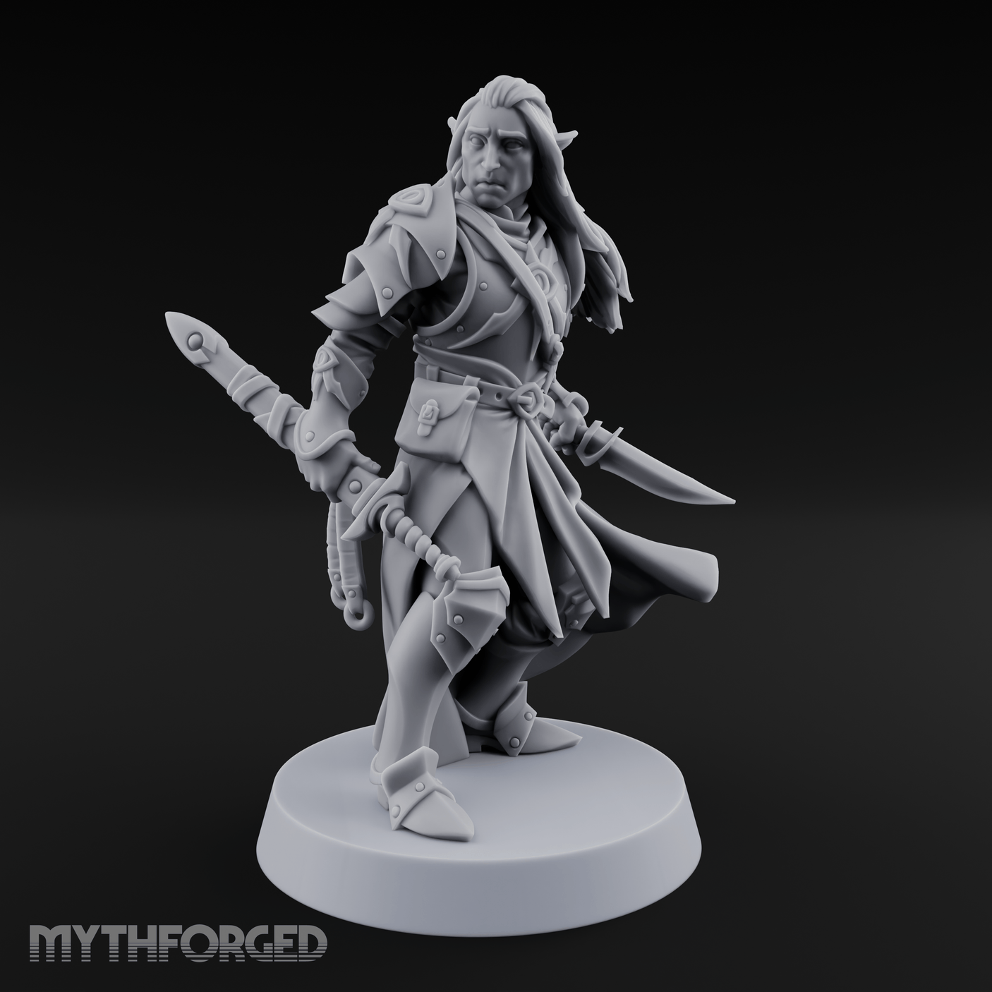 Dual Blades Pensive Elf Fighter Miniature for Dungeons and Dragons, Pathfinder or other TTRPGs