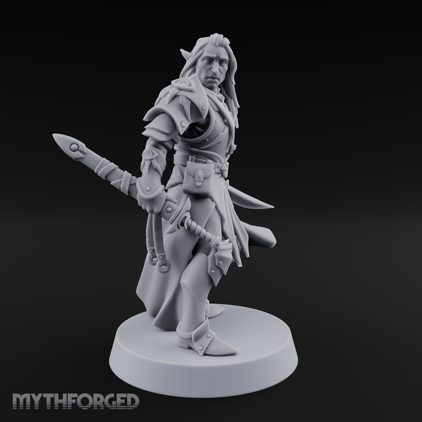 Dual Blades Pensive Elf Fighter Miniature for Dungeons and Dragons, Pathfinder or other TTRPGs