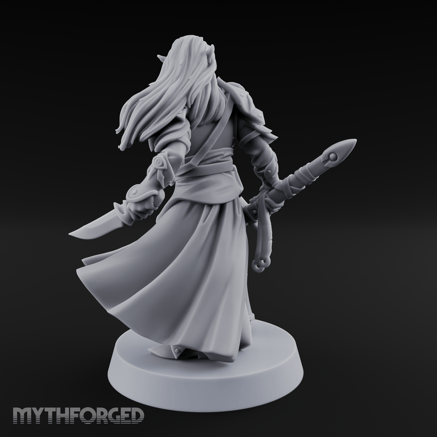 Dual Blades Pensive Elf Fighter Miniature for Dungeons and Dragons, Pathfinder or other TTRPGs
