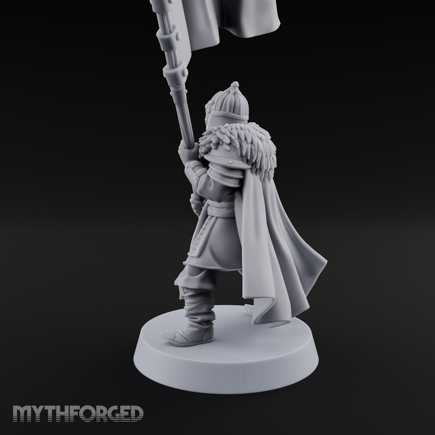 Banner Hoisting Standard Bearer Miniature for Dungeons and Dragons, Pathfinder or other TTRPGs