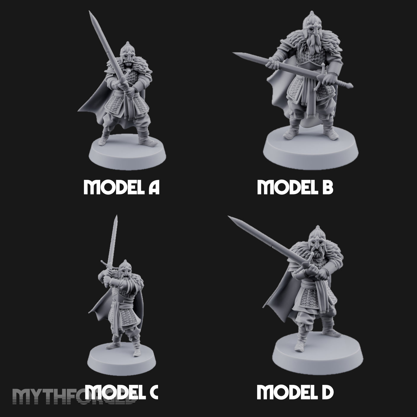 Scale-Clad Sword-Raising Northern Warriors Miniature for Dungeons and Dragons, Pathfinder or other TTRPGs