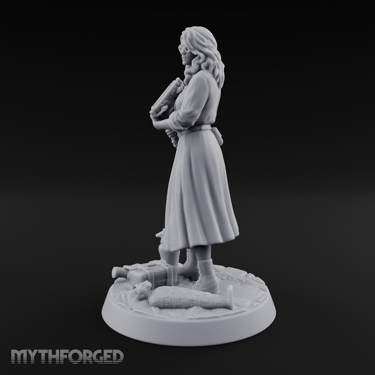 Clutching Her Research Human Scholar Miniature for Dungeons and Dragons, Pathfinder or other TTRPGs