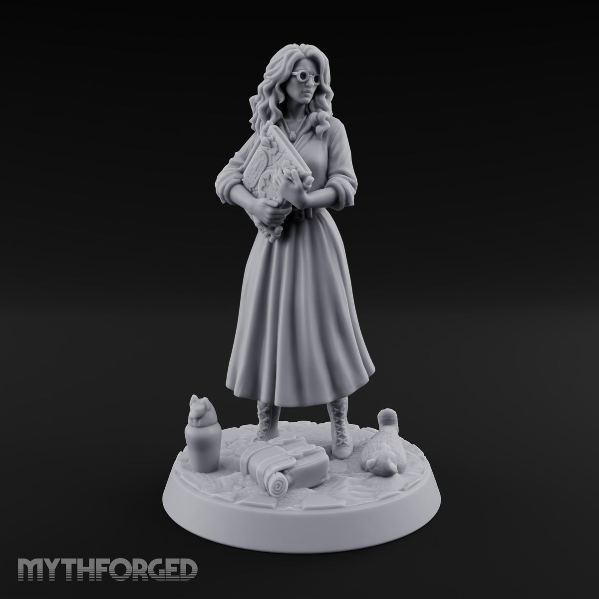Clutching Her Research Human Scholar Miniature for Dungeons and Dragons, Pathfinder or other TTRPGs