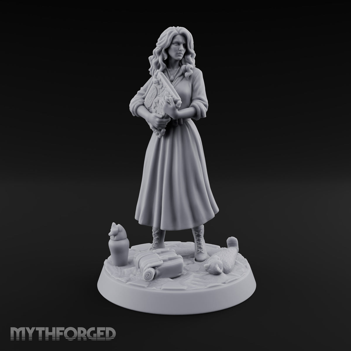 Clutching Her Research Human Scholar Miniature for Dungeons and Dragons, Pathfinder or other TTRPGs