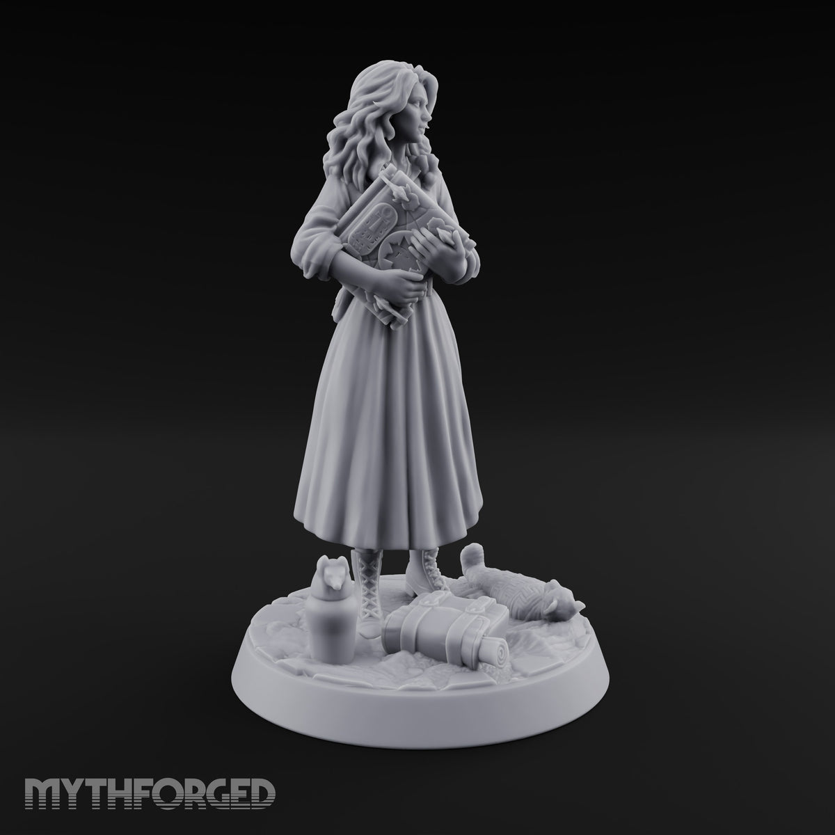 Clutching Her Research Human Scholar Miniature for Dungeons and Dragons, Pathfinder or other TTRPGs