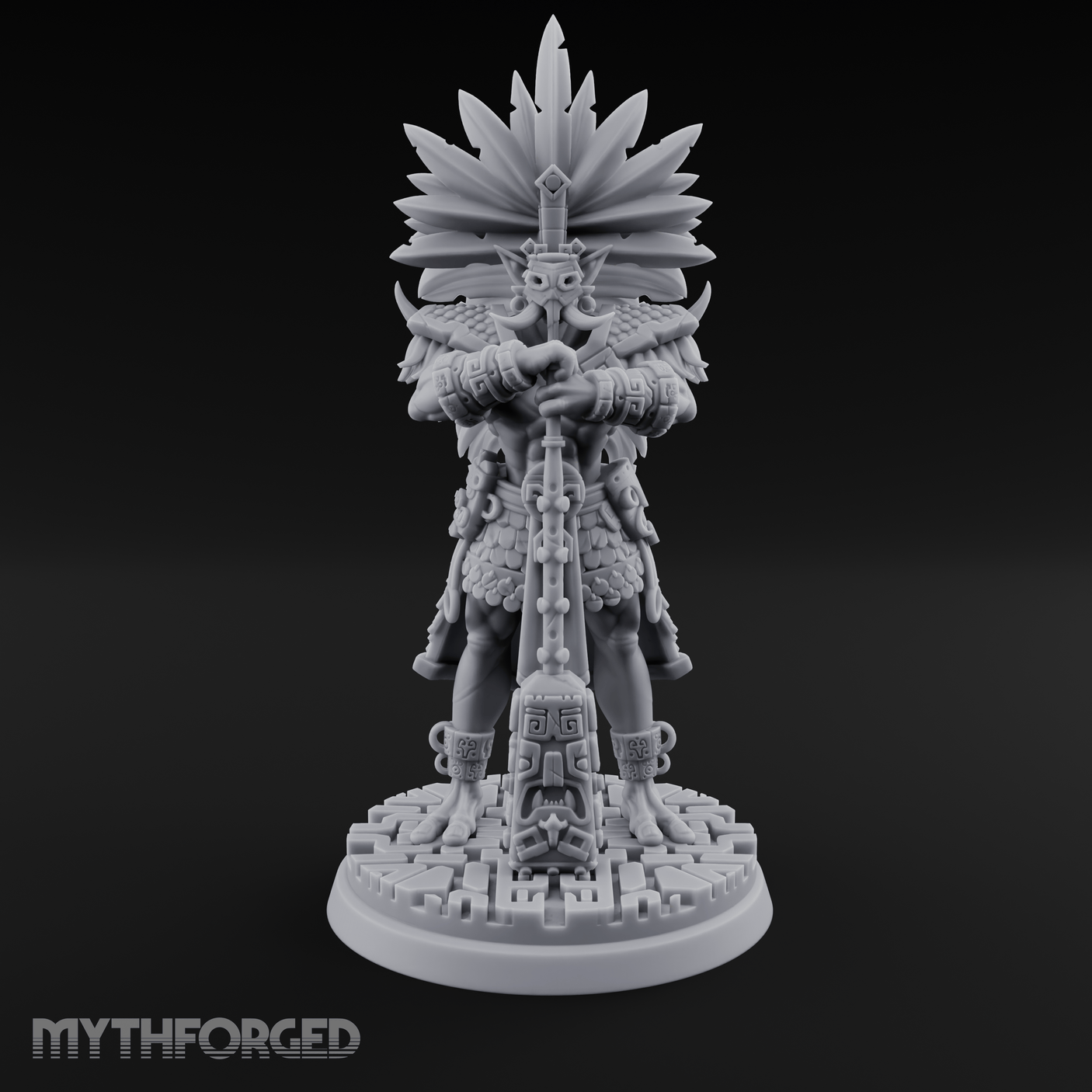 Aztec Inspired Feather Crowned Hobgoblin Leader Miniature for Dungeons and Dragons, Pathfinder or other TTRPGs