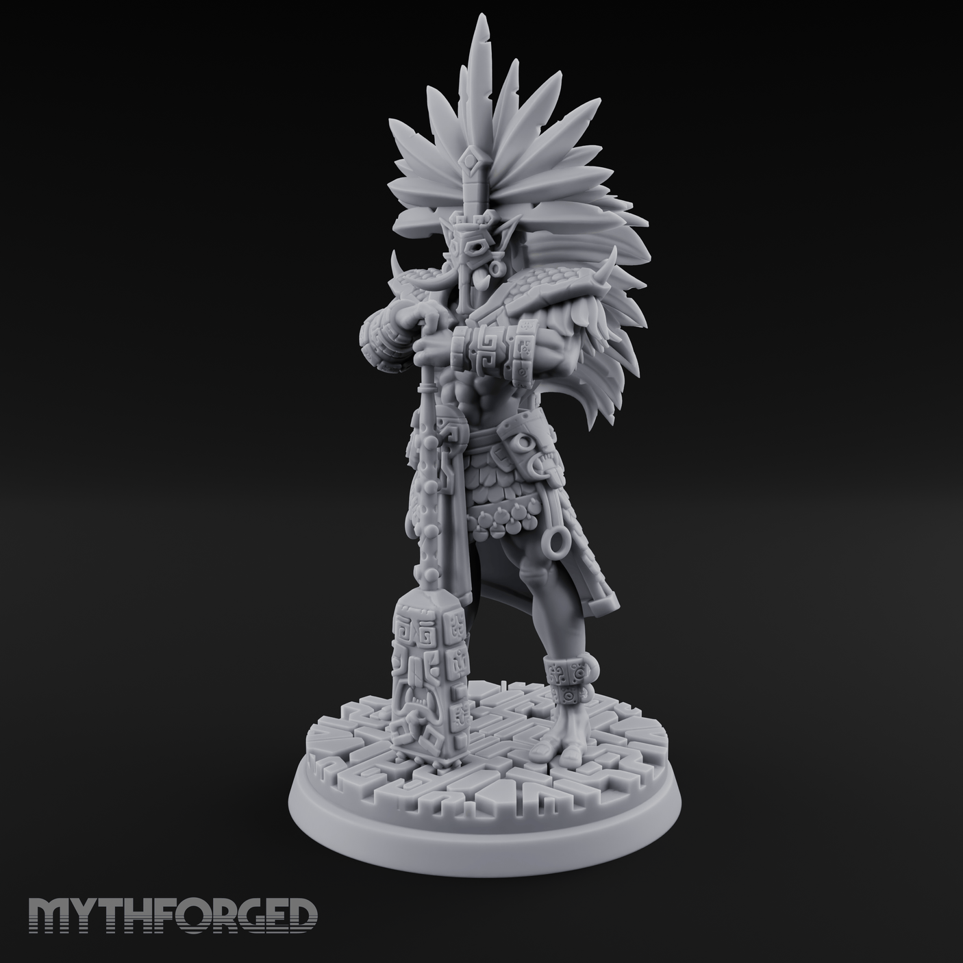 Aztec Inspired Feather Crowned Hobgoblin Leader Miniature for Dungeons and Dragons, Pathfinder or other TTRPGs