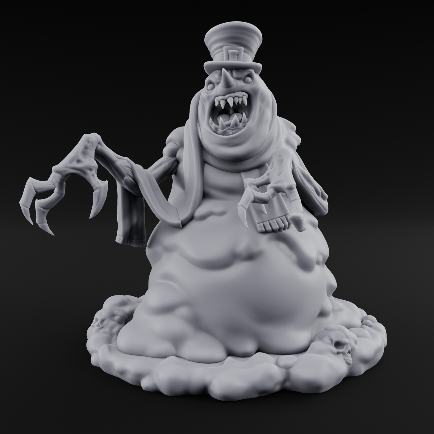 Skull Hoarding Top Hat Evil Snowman Miniature for Dungeons and Dragons, Pathfinder or other TTRPGs