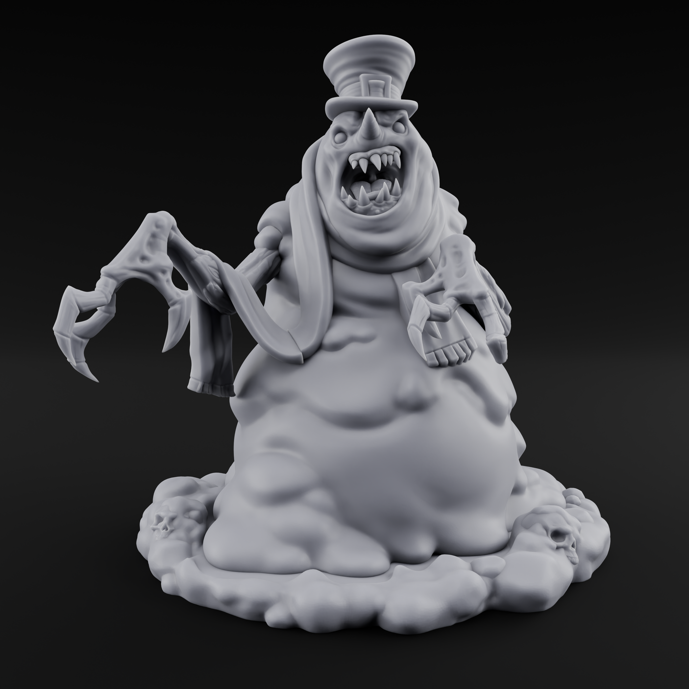 Skull Hoarding Top Hat Evil Snowman Miniature for Dungeons and Dragons, Pathfinder or other TTRPGs