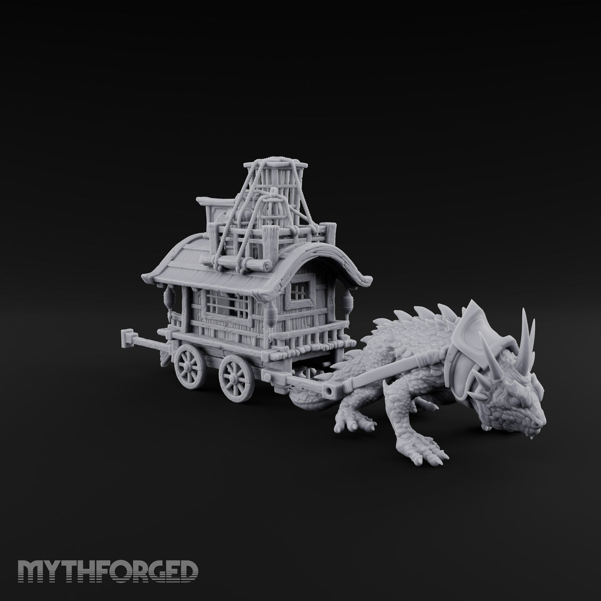 Spiny Beast Draws the Shop Creature-Drawn Wooden Vendor Wagon
