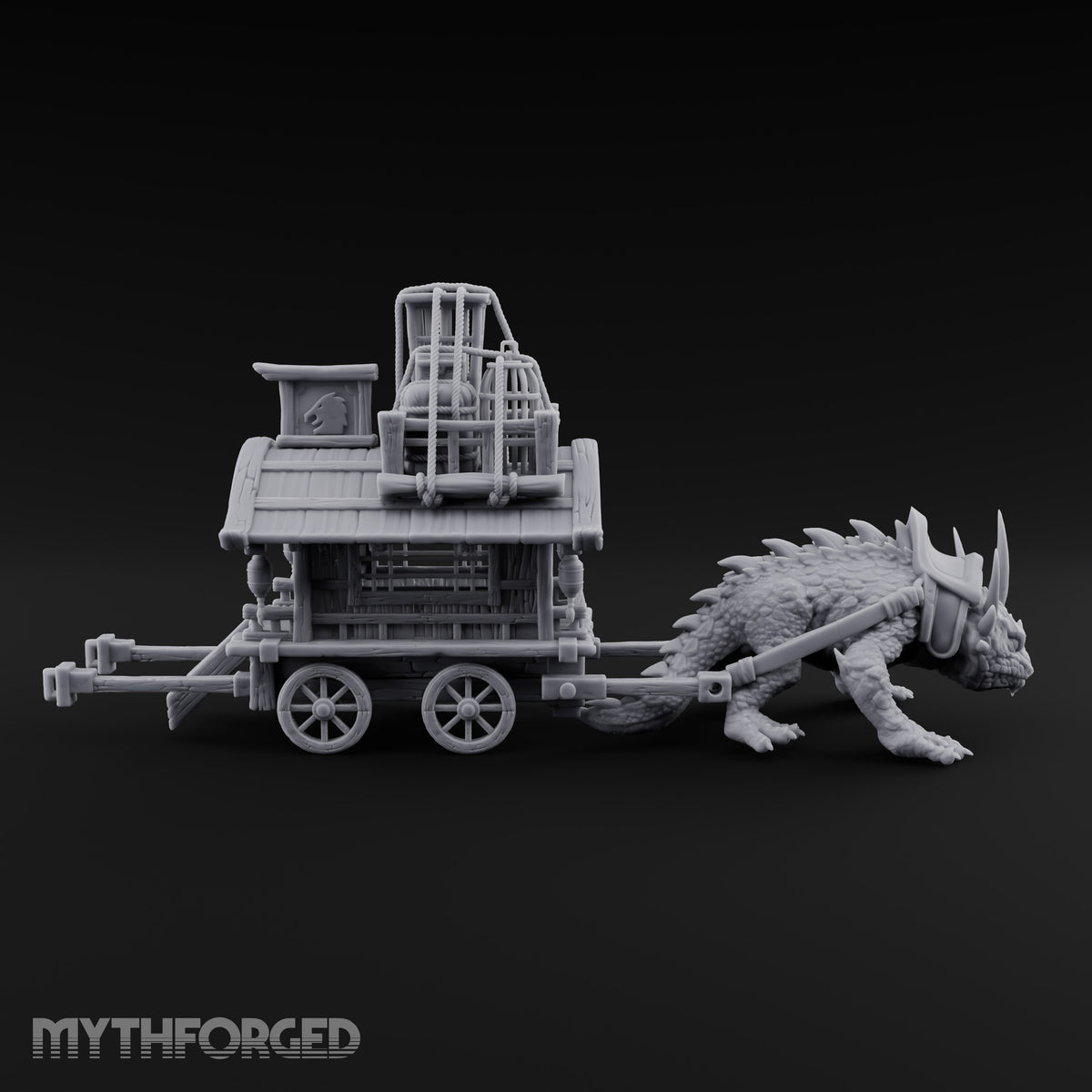 Spiny Beast Draws the Shop Creature-Drawn Wooden Vendor Wagon