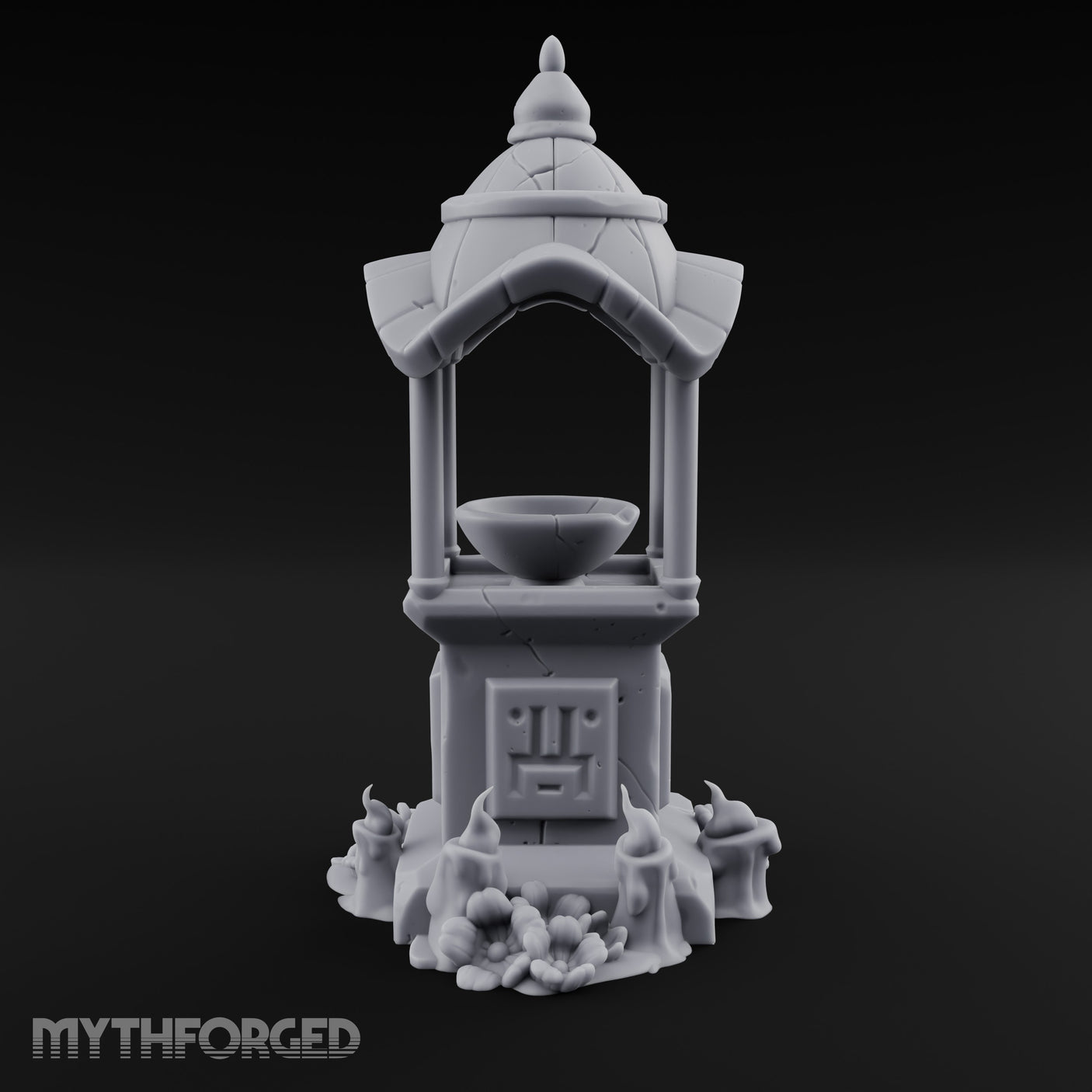 Face-Carved Crack-Veined Shrine Basin Well Miniature for Dungeons and Dragons, Pathfinder or other TTRPGs