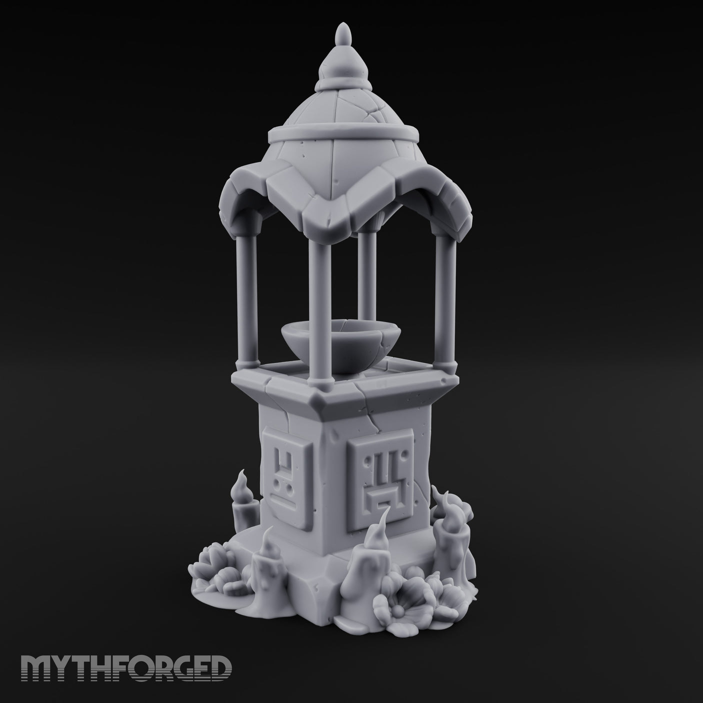 Face-Carved Crack-Veined Shrine Basin Well Miniature for Dungeons and Dragons, Pathfinder or other TTRPGs