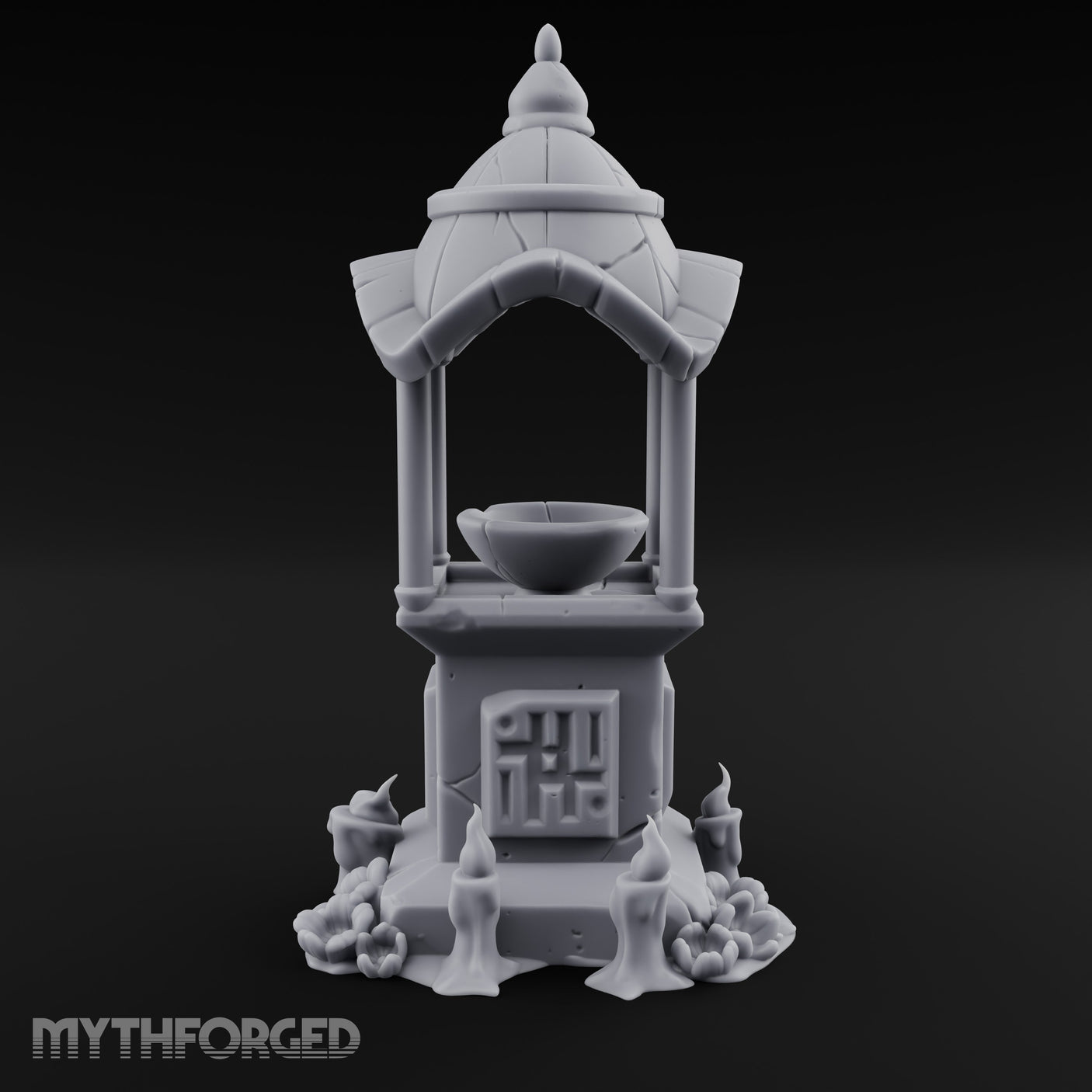 Face-Carved Crack-Veined Shrine Basin Well Miniature for Dungeons and Dragons, Pathfinder or other TTRPGs