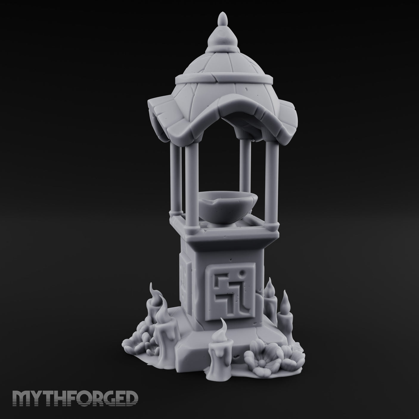 Face-Carved Crack-Veined Shrine Basin Well Miniature for Dungeons and Dragons, Pathfinder or other TTRPGs