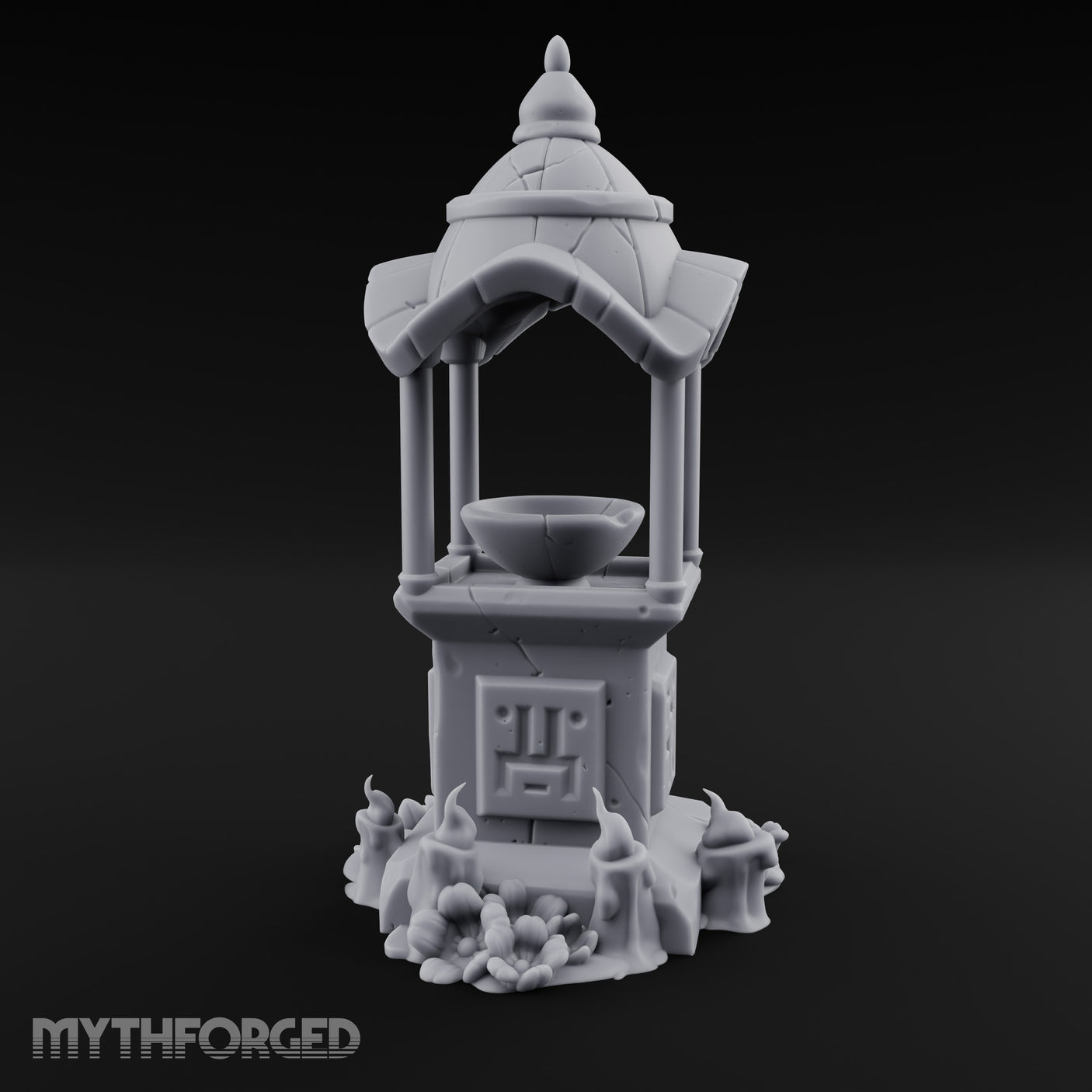 Face-Carved Crack-Veined Shrine Basin Well Miniature for Dungeons and Dragons, Pathfinder or other TTRPGs