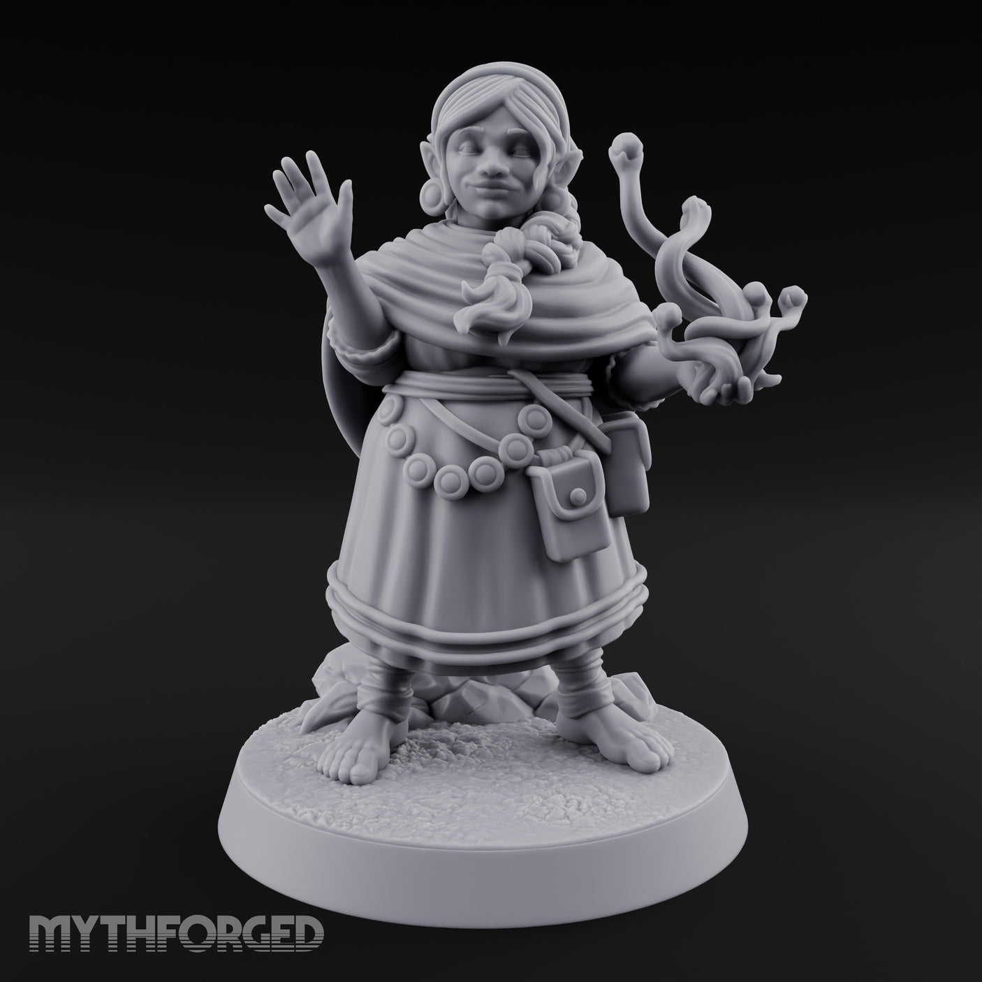 Familiar Clutching Hand Raised Halfling Empath Miniature for Dungeons and Dragons, Pathfinder or other TTRPGs