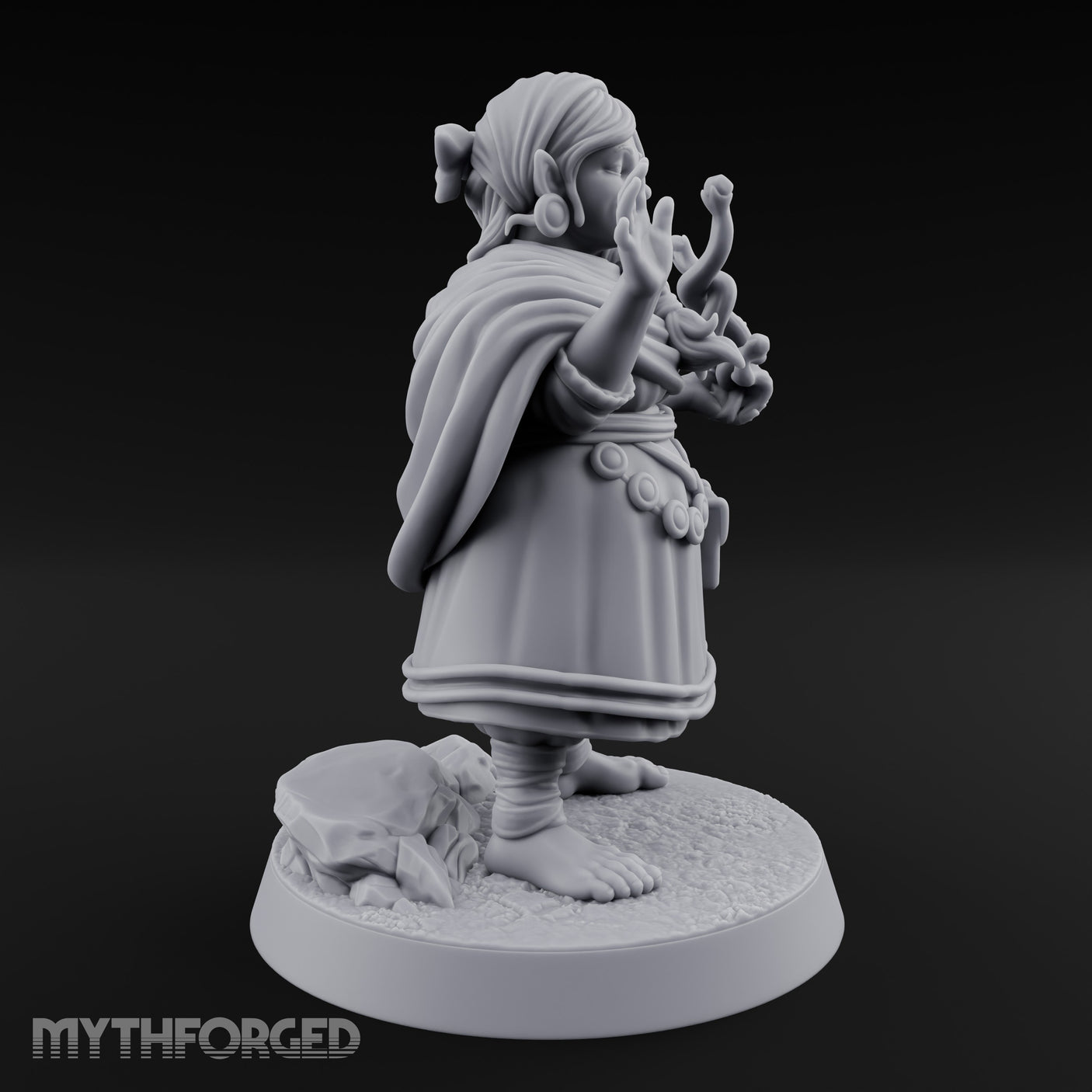 Familiar Clutching Hand Raised Halfling Empath Miniature for Dungeons and Dragons, Pathfinder or other TTRPGs