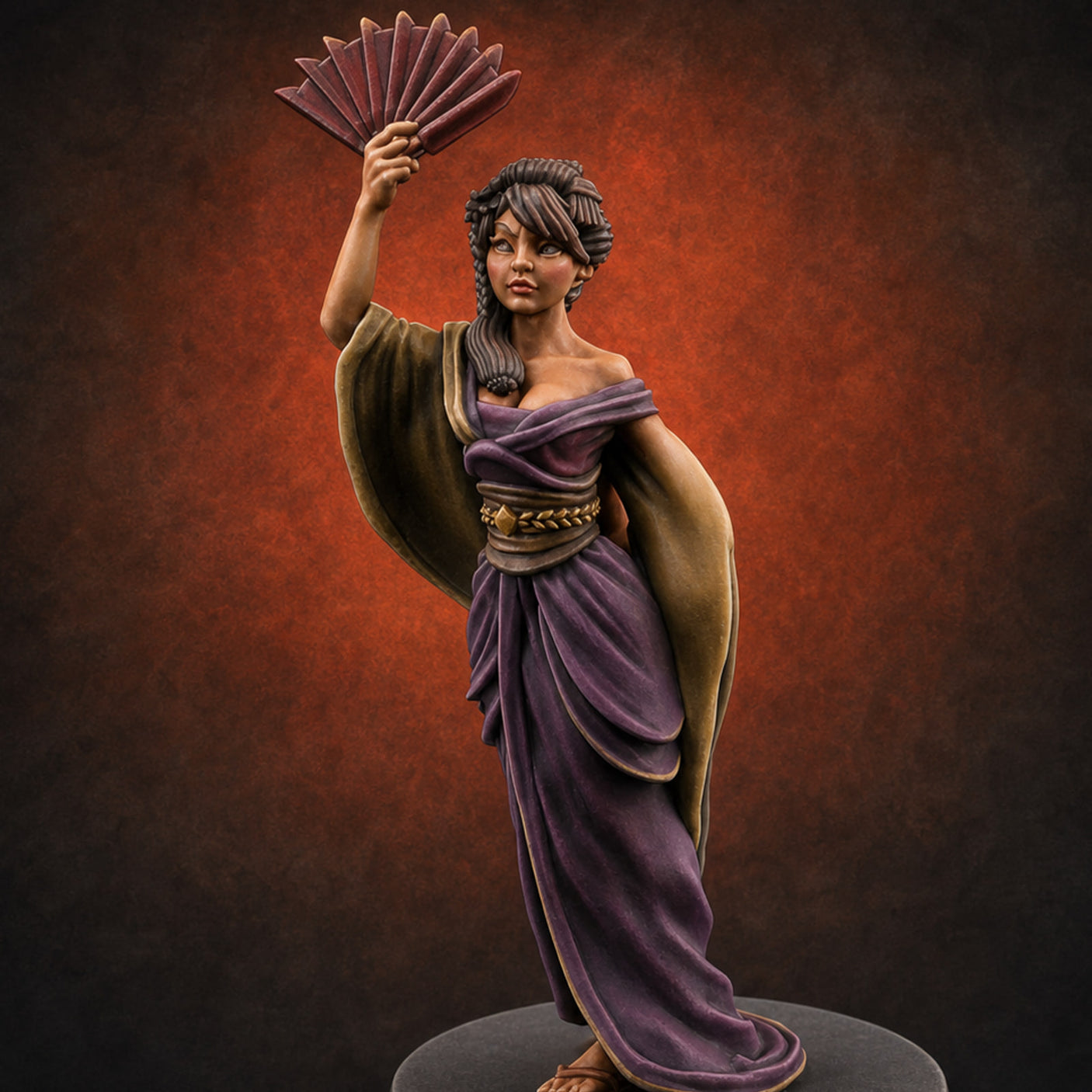 Fan Dancing Human Geisha Model A — painted concept preview (miniature supplied unpainted)