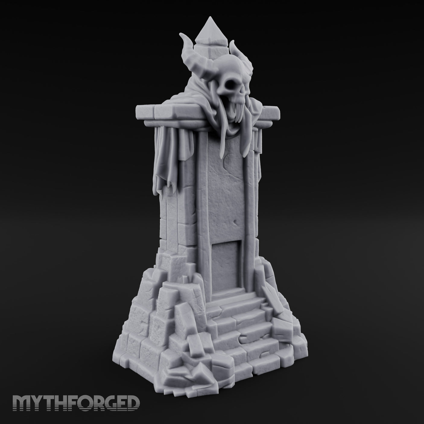 Fang-Bared Horn-Crowned Demon Skull Tombstone Miniature for Dungeons and Dragons, Pathfinder or other TTRPGs