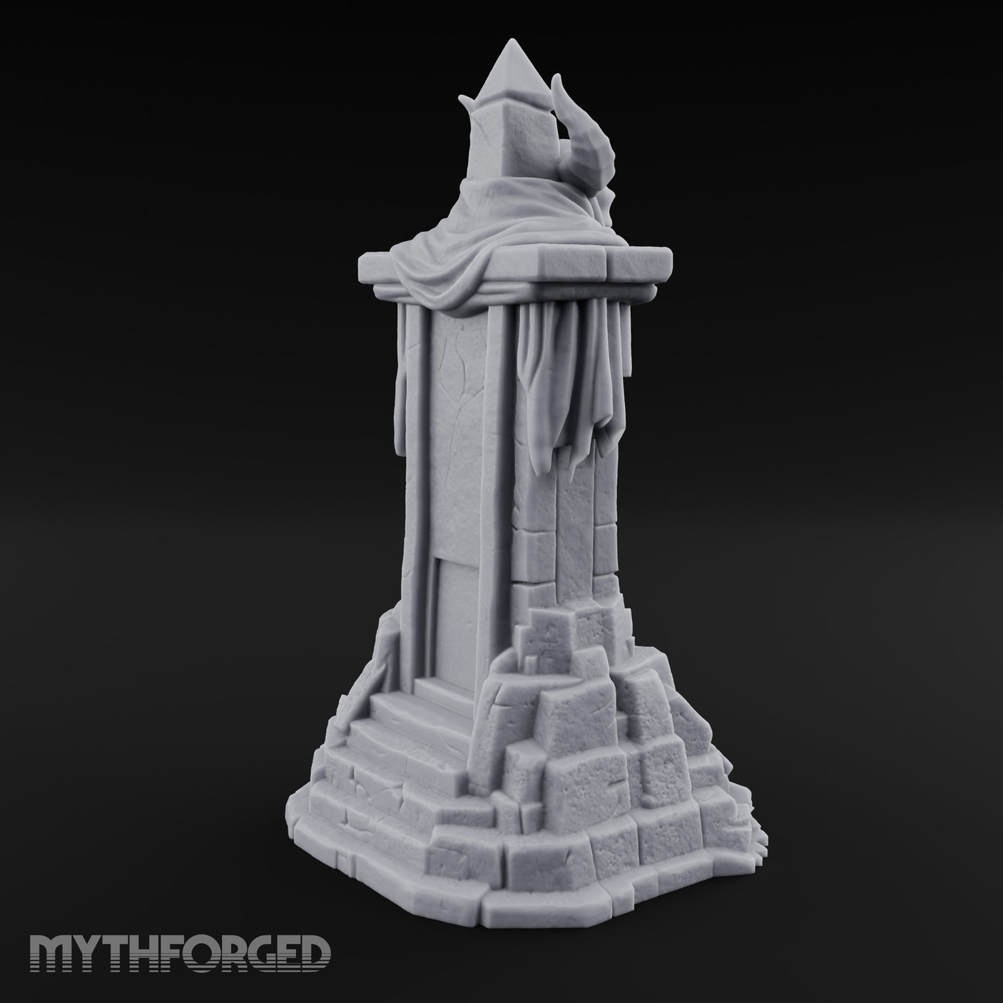 Fang-Bared Horn-Crowned Demon Skull Tombstone Miniature for Dungeons and Dragons, Pathfinder or other TTRPGs