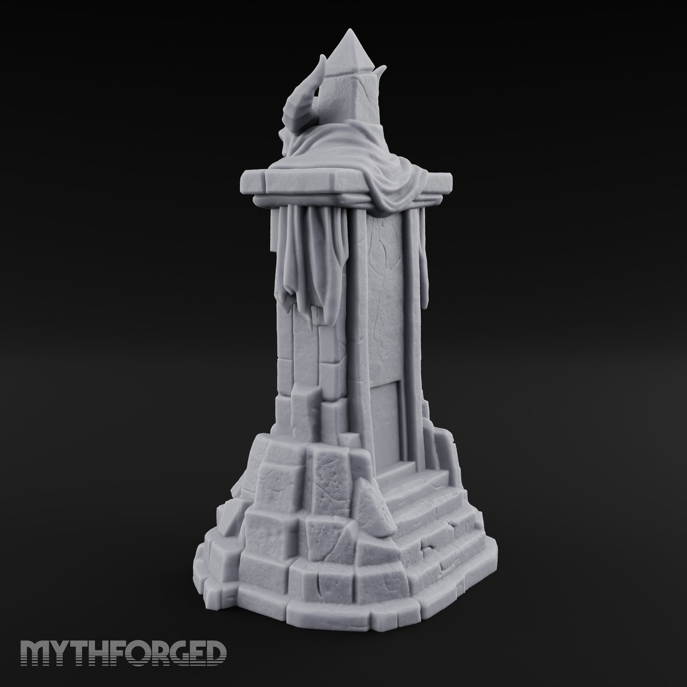 Fang-Bared Horn-Crowned Demon Skull Tombstone Miniature for Dungeons and Dragons, Pathfinder or other TTRPGs