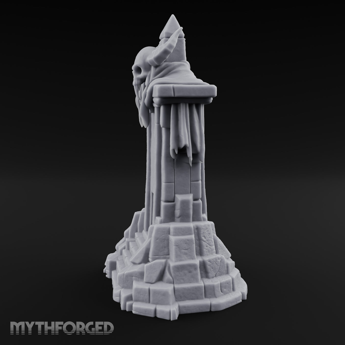 Fang-Bared Horn-Crowned Demon Skull Tombstone Miniature for Dungeons and Dragons, Pathfinder or other TTRPGs