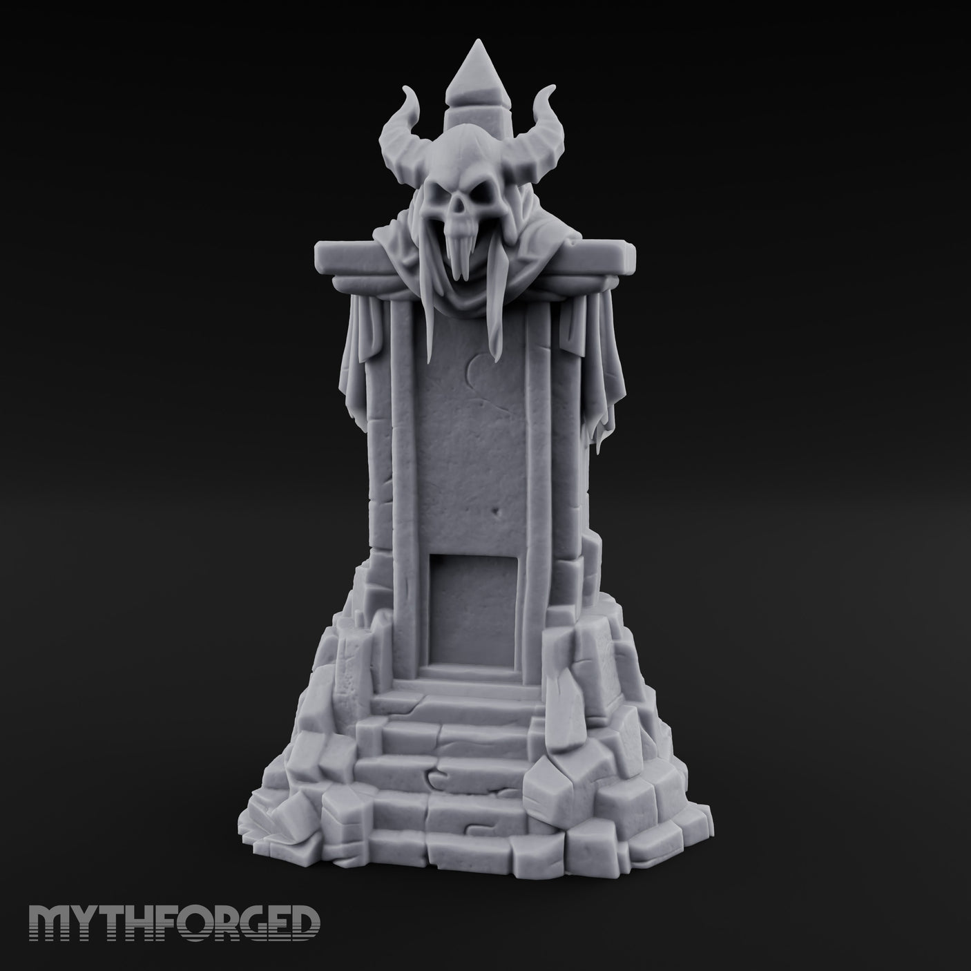 Fang-Bared Horn-Crowned Demon Skull Tombstone Miniature for Dungeons and Dragons, Pathfinder or other TTRPGs