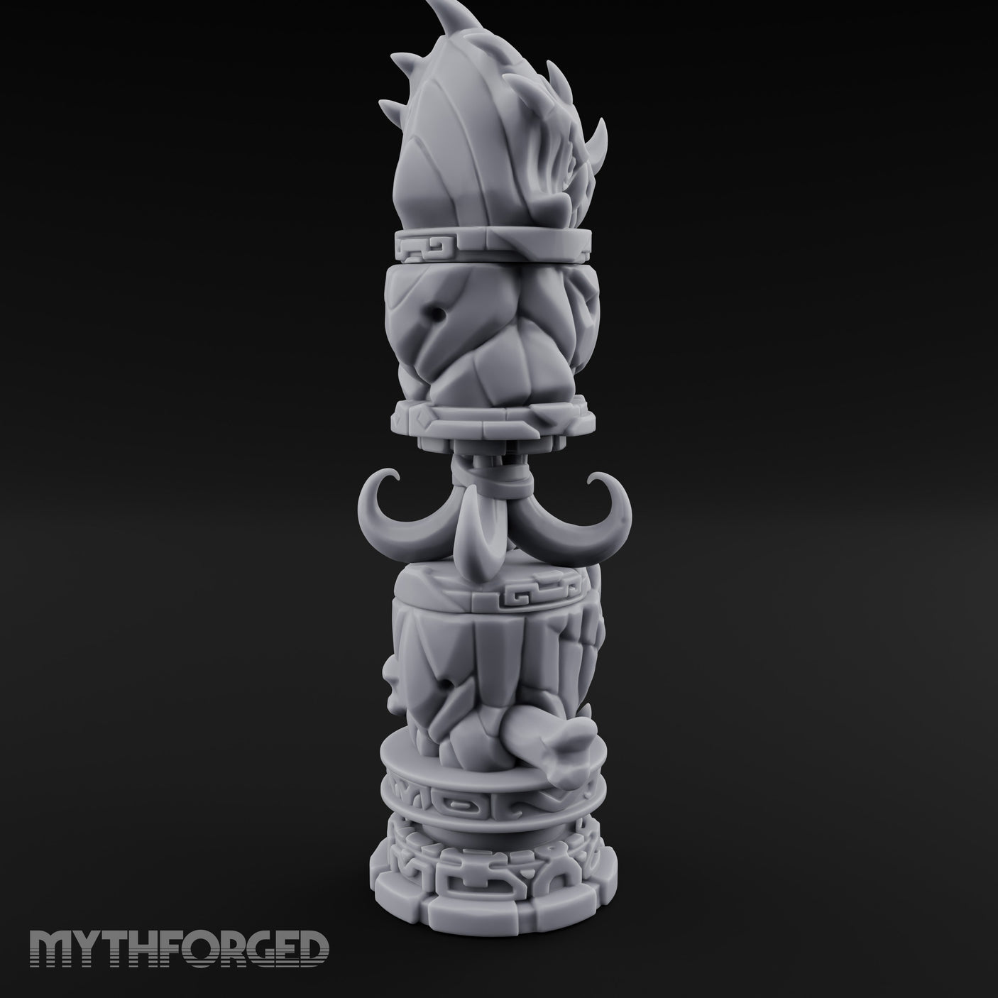 Fang-Crowned Rune-Banded Beast Totem Idol Miniature for Dungeons and Dragons, Pathfinder or other TTRPGs