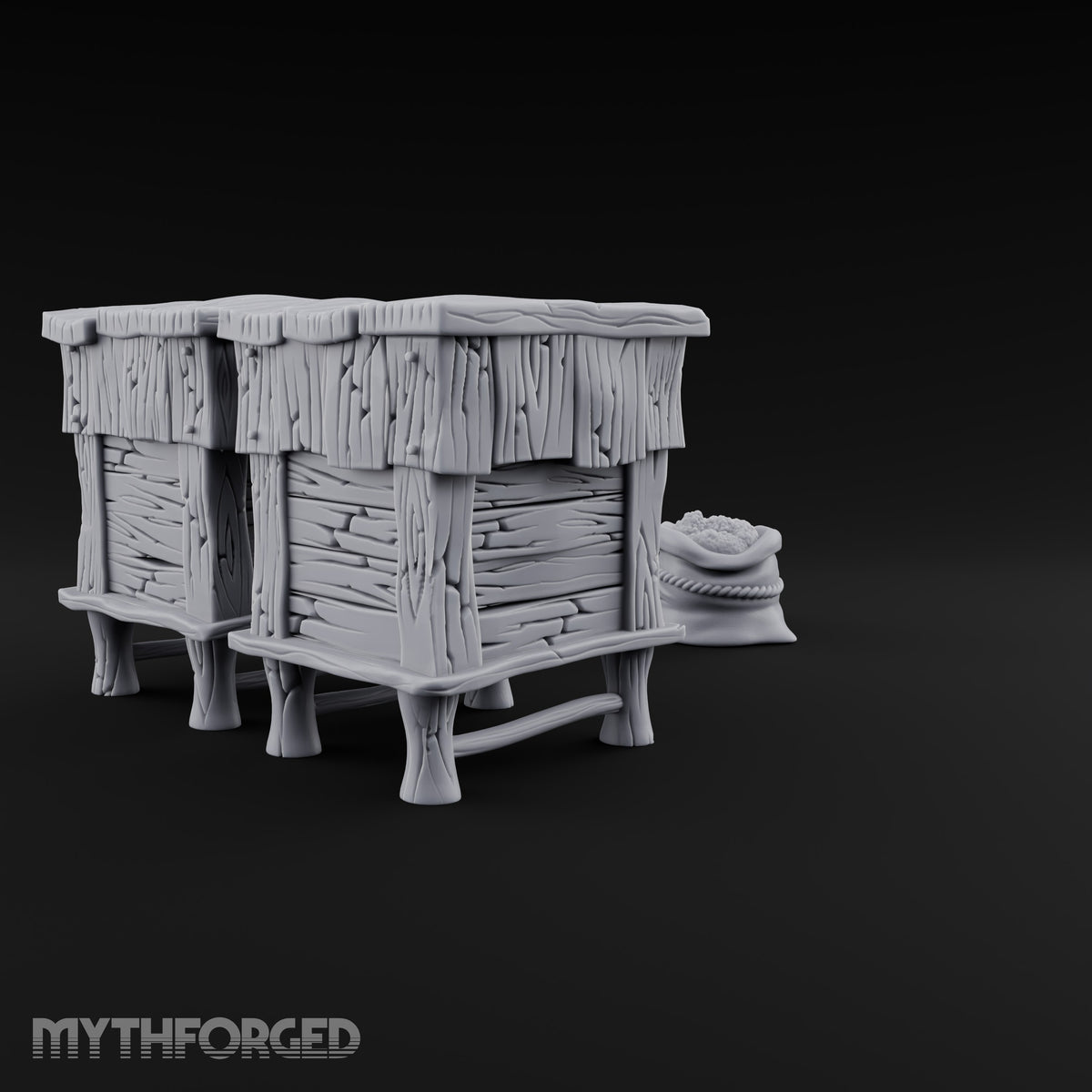 Bees Clocked Out, Flour Clocked In Wooden Beehives with Feed Sack
