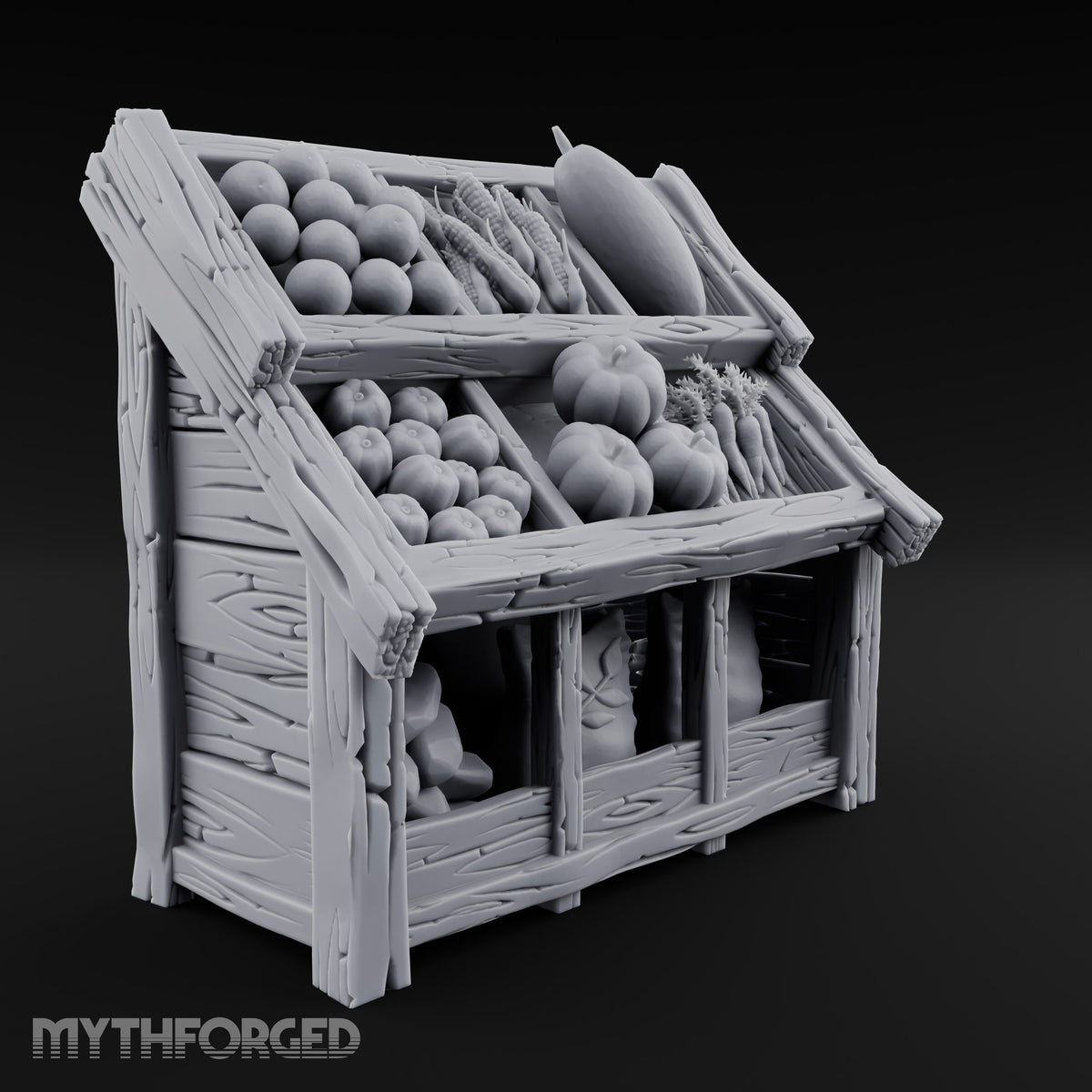 Harvest Tiers, Sack Below Wooden Produce Display Rack