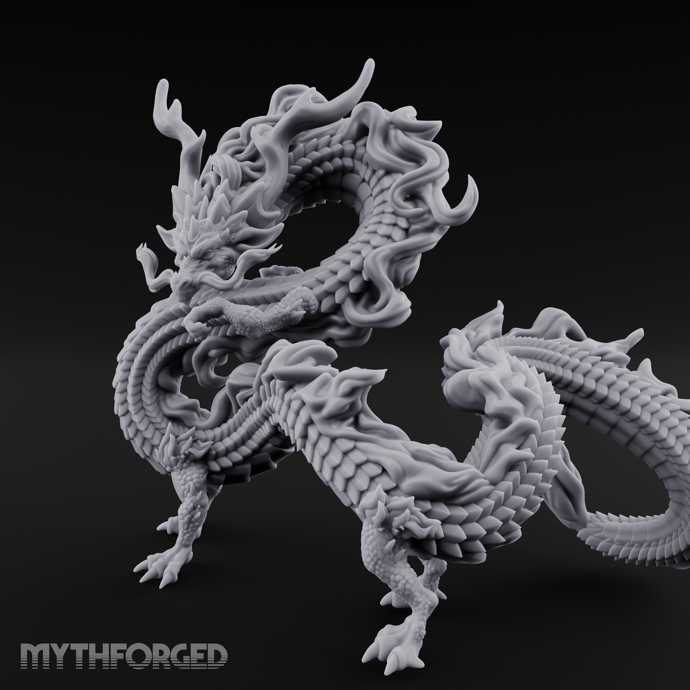 Coiling In Repose Lung Dragon Miniature for Dungeons and Dragons, Pathfinder or other TTRPGs