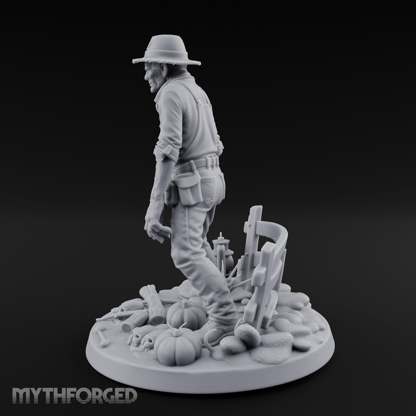 Fence Leaning Snarling Zombie Farmer Miniature for Dungeons and Dragons, Pathfinder or other TTRPGs
