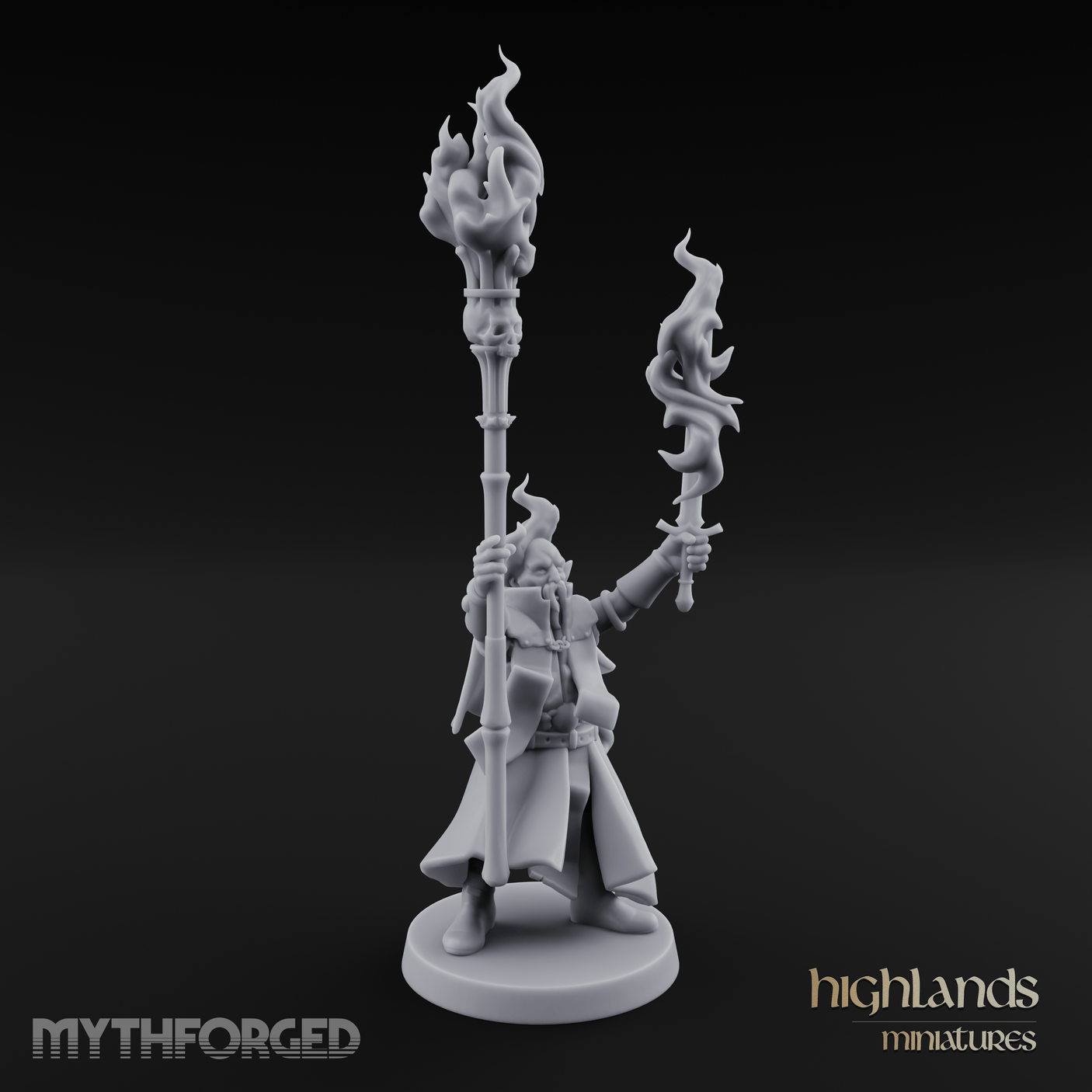 Torches Held High Fire Mage Miniature for Dungeons and Dragons, Pathfinder or other TTRPGs