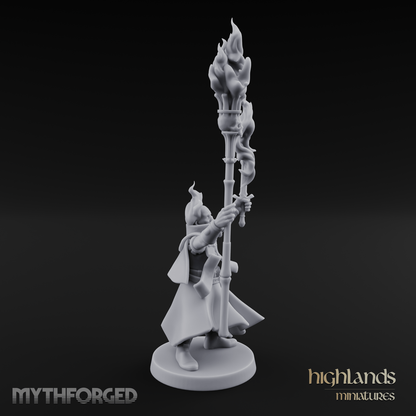 Torches Held High Fire Mage Miniature for Dungeons and Dragons, Pathfinder or other TTRPGs