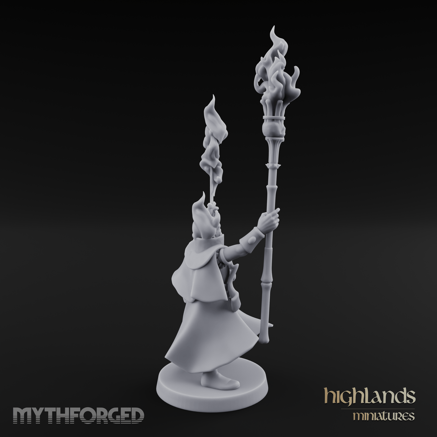 Torches Held High Fire Mage Miniature for Dungeons and Dragons, Pathfinder or other TTRPGs