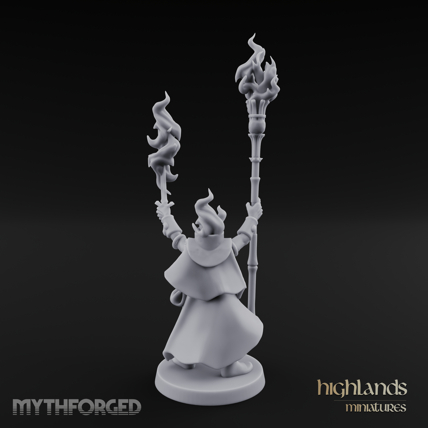 Torches Held High Fire Mage Miniature for Dungeons and Dragons, Pathfinder or other TTRPGs