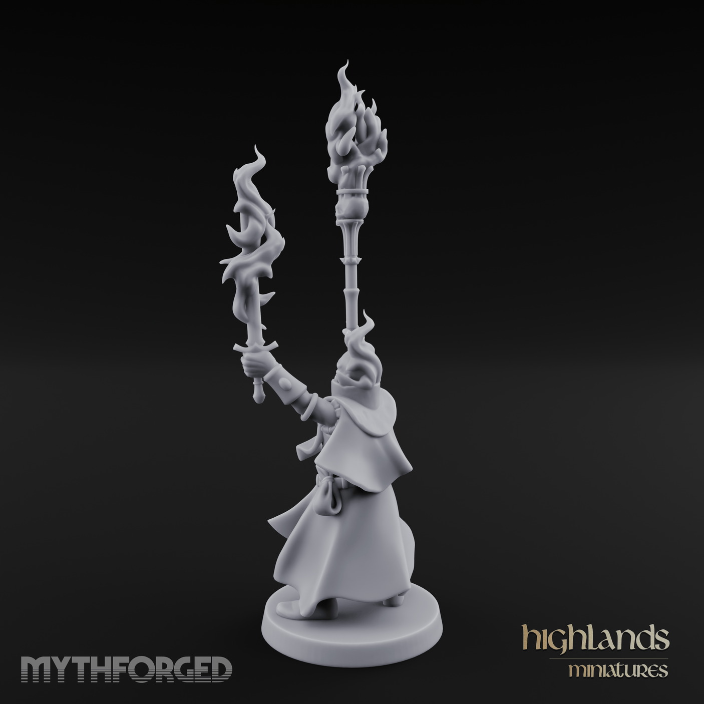 Torches Held High Fire Mage Miniature for Dungeons and Dragons, Pathfinder or other TTRPGs