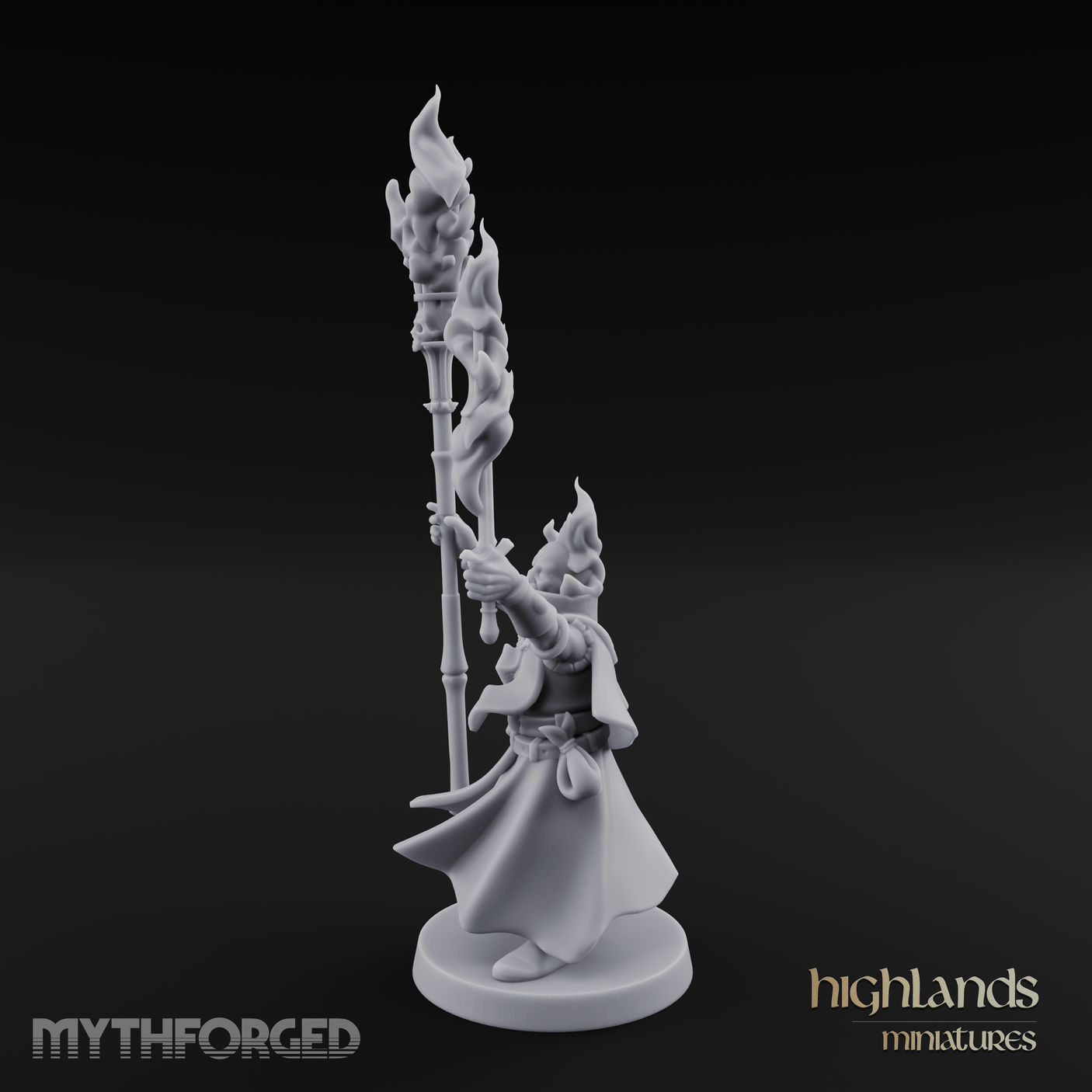 Torches Held High Fire Mage Miniature for Dungeons and Dragons, Pathfinder or other TTRPGs