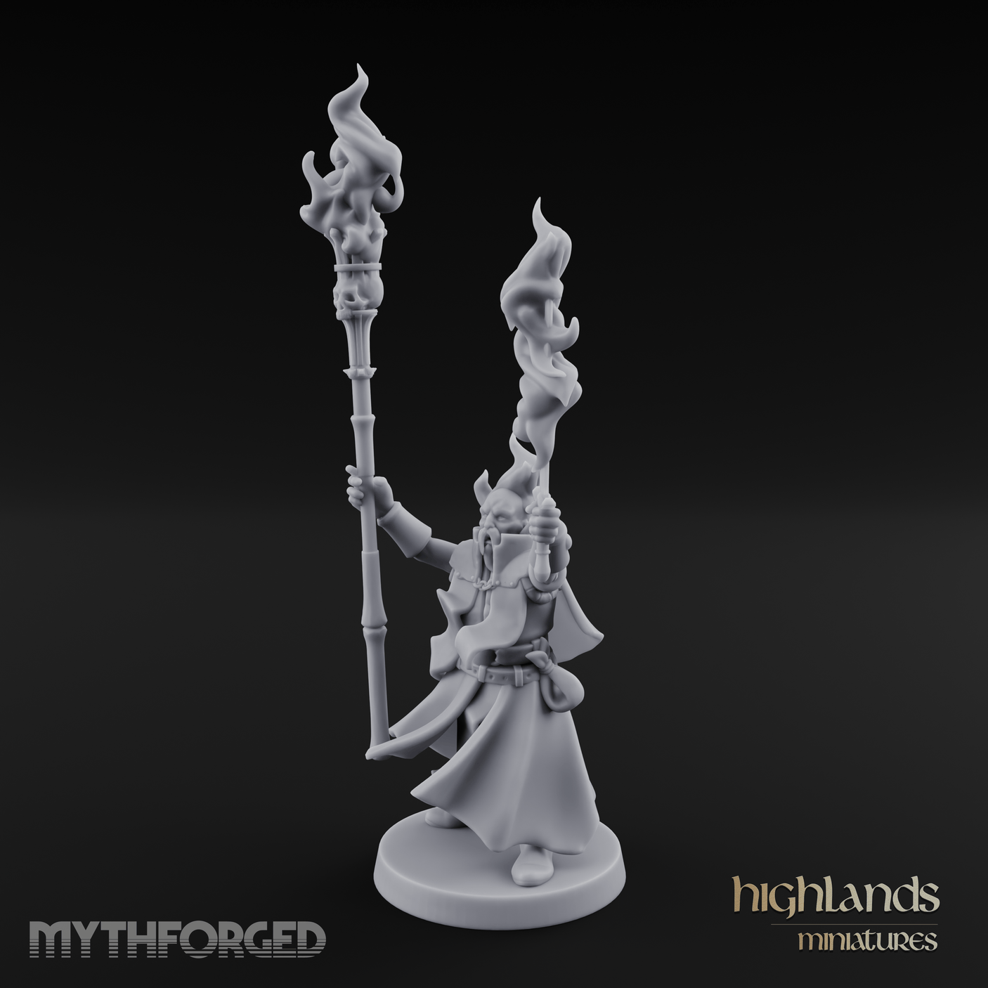 Torches Held High Fire Mage Miniature for Dungeons and Dragons, Pathfinder or other TTRPGs