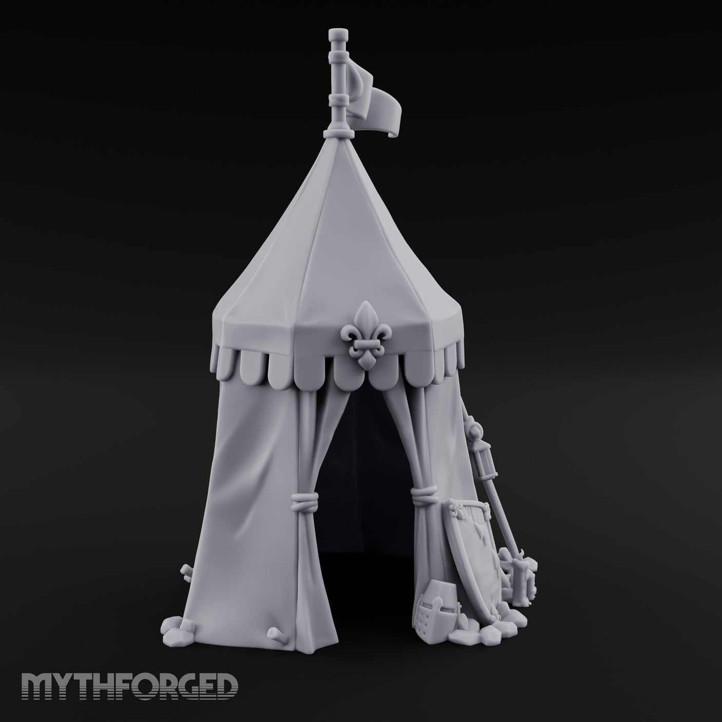 Flag-Topped Heraldry-Trimmed Knight Commander's Campaign Tent Miniature for Dungeons and Dragons, Pathfinder or other TTRPGs