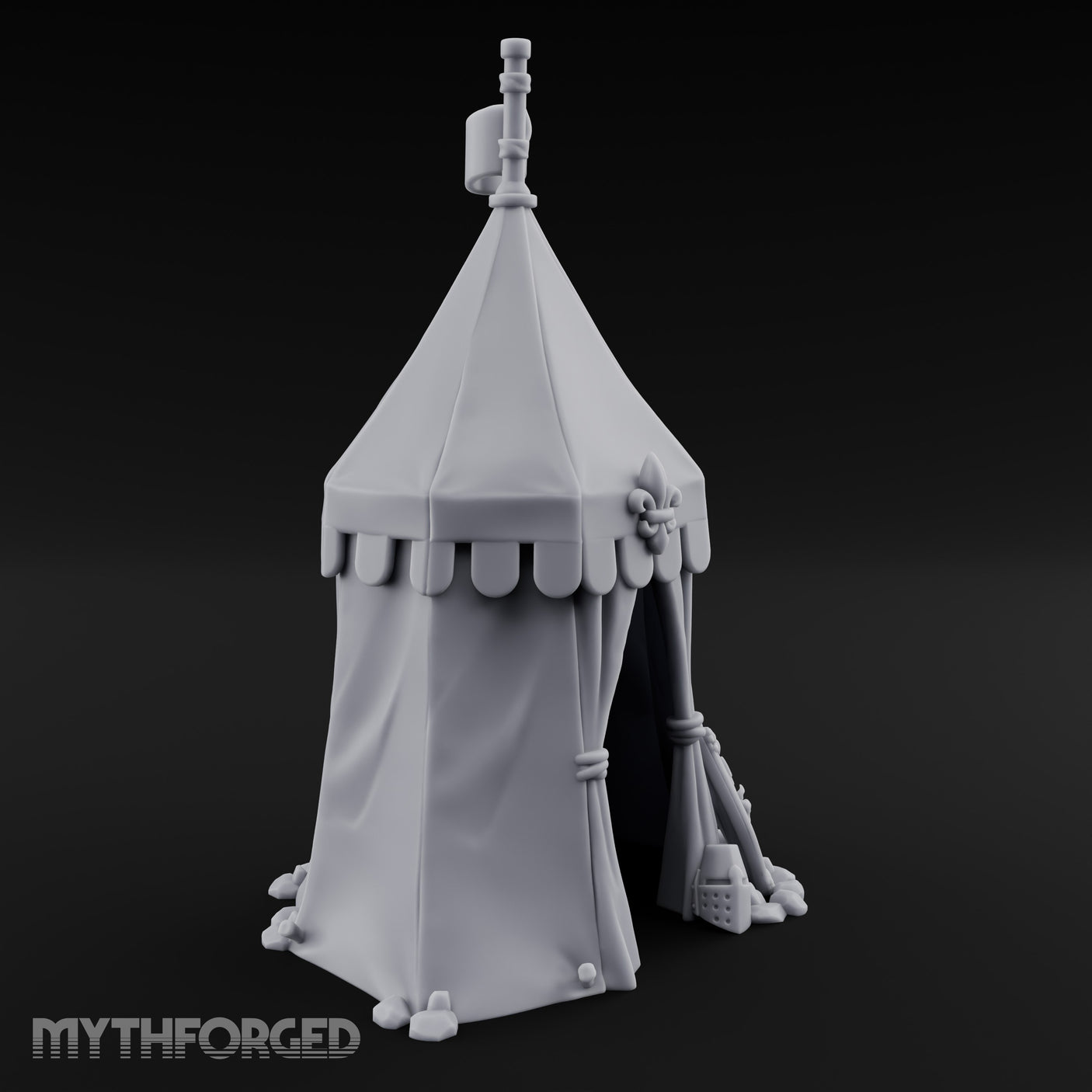 Flag-Topped Heraldry-Trimmed Knight Commander's Campaign Tent Miniature for Dungeons and Dragons, Pathfinder or other TTRPGs