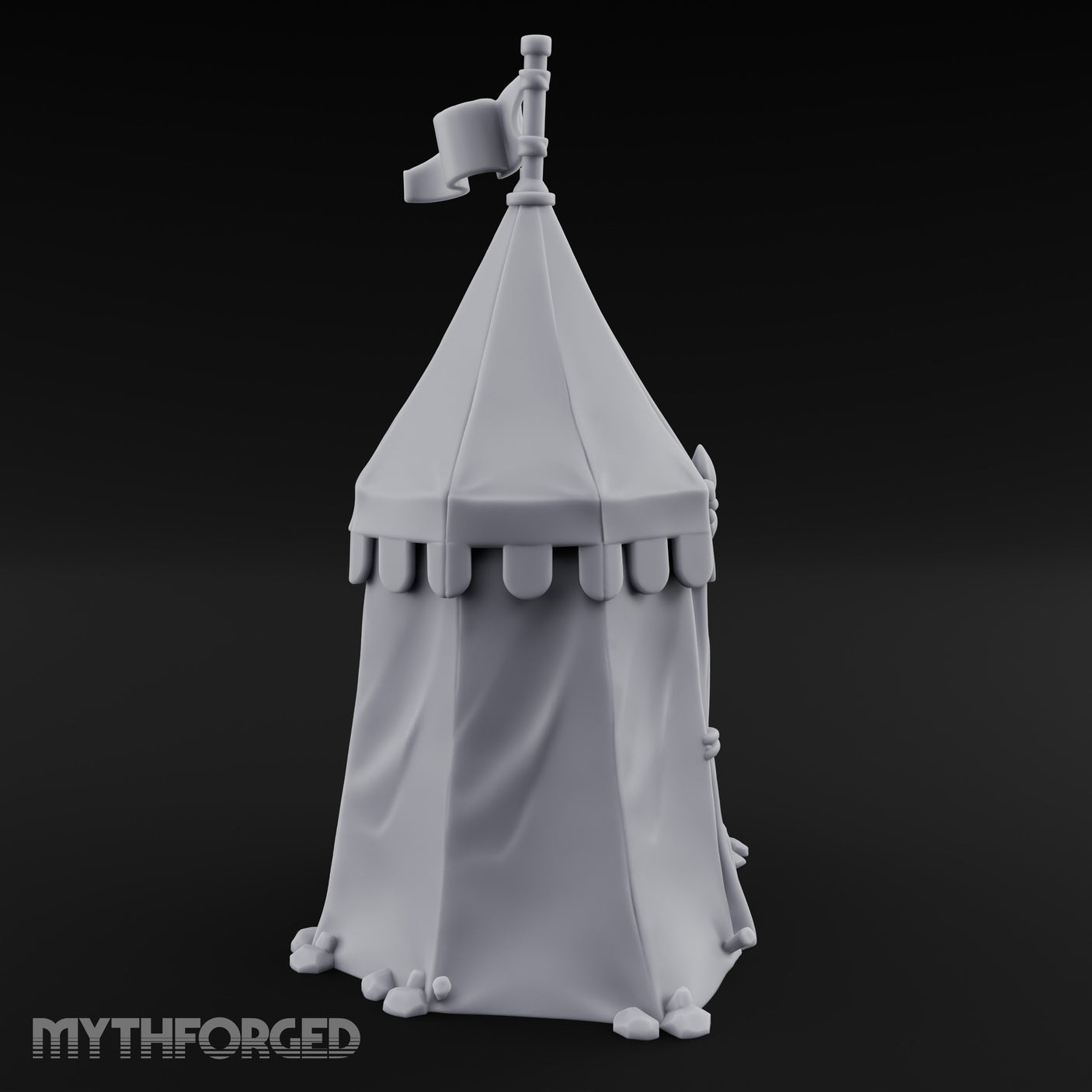 Flag-Topped Heraldry-Trimmed Knight Commander's Campaign Tent Miniature for Dungeons and Dragons, Pathfinder or other TTRPGs